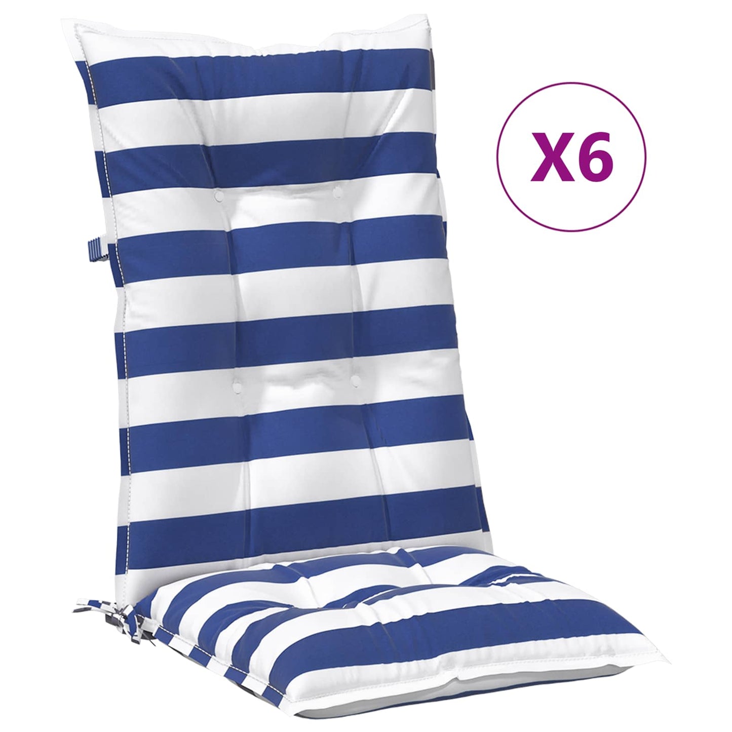Cuscino da Esterno 6 pcs Blu e Bianco 120 x 50 x 7 cm Tessuto | homemem39
