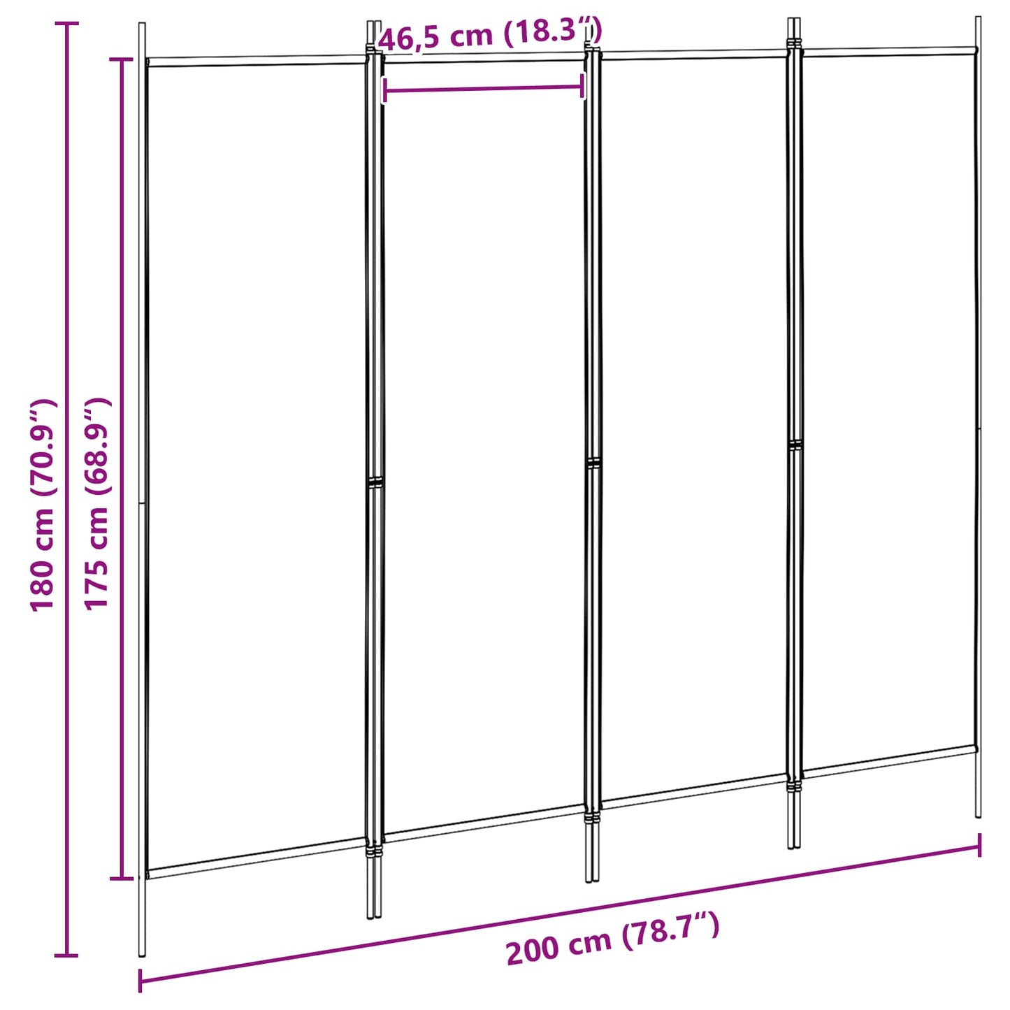Paravento a 4 Pannelli Beige 200 x 180 cm Tessuto | homemem39