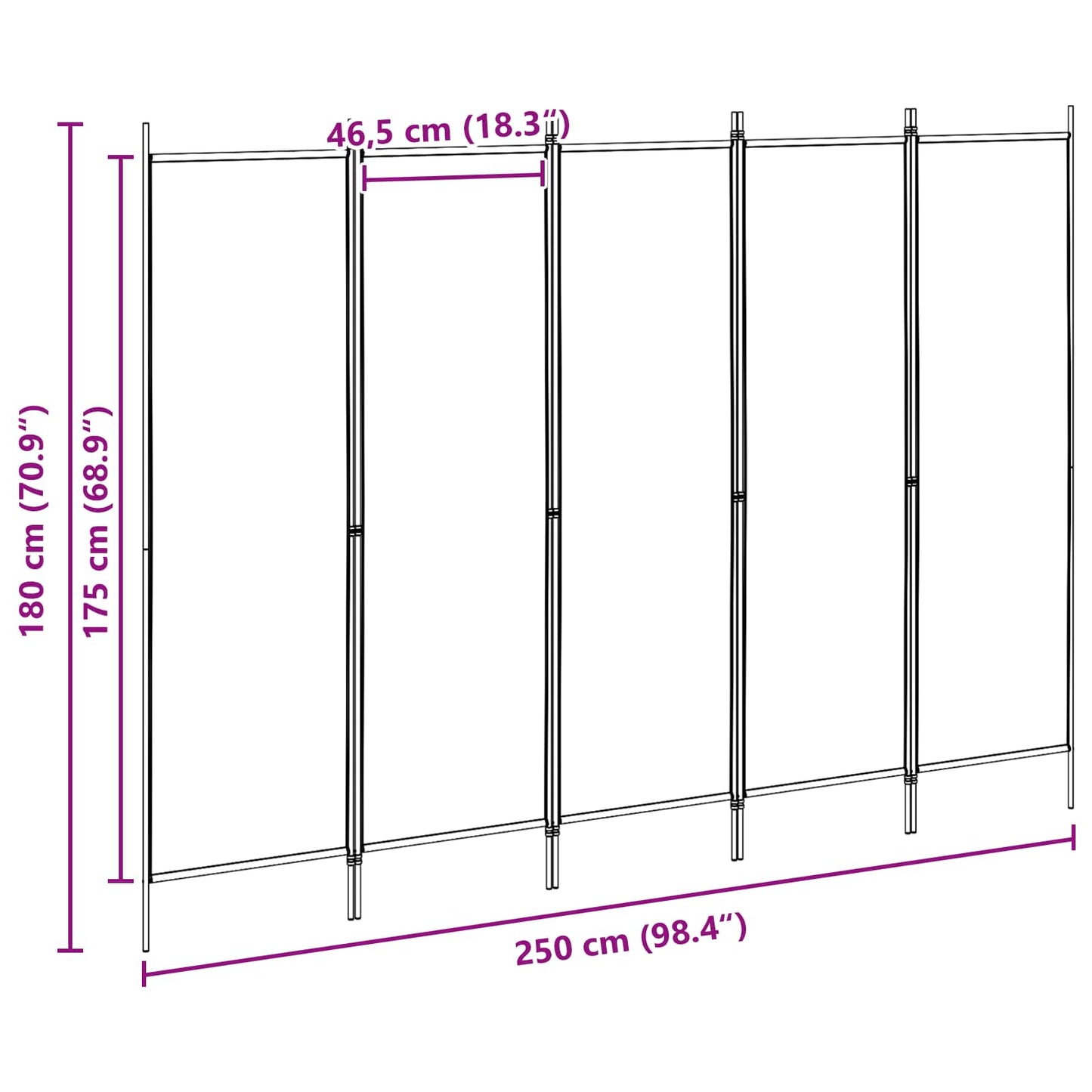 Paravento a 5 Pannelli Beige 250 x 180 cm Tessuto | homemem39