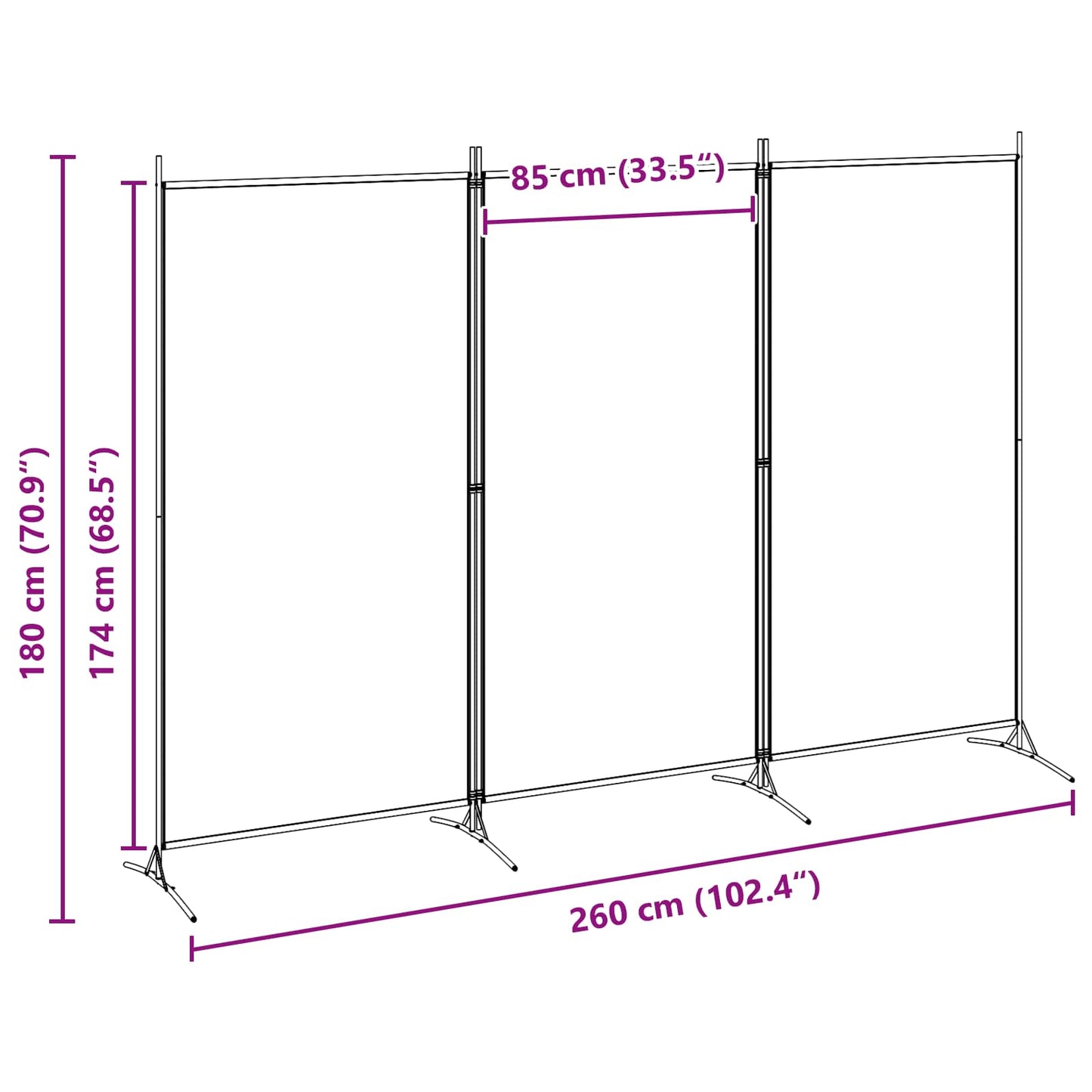 Paravento a 3 pannelli Beige 260 x 180 cm Tessuto | homemem39