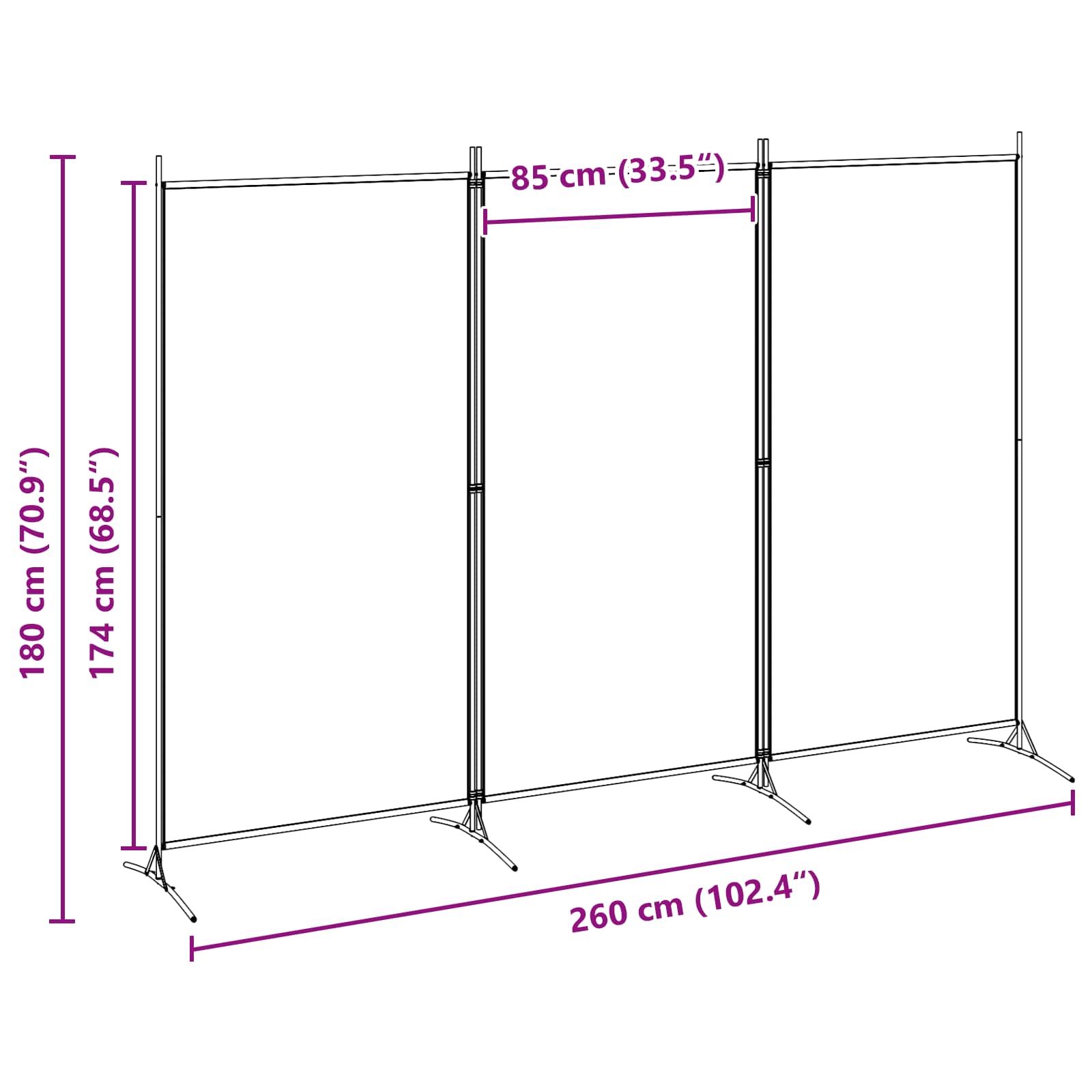 Paravento a 3 pannelli Beige 260 x 180 cm Tessuto | homemem39