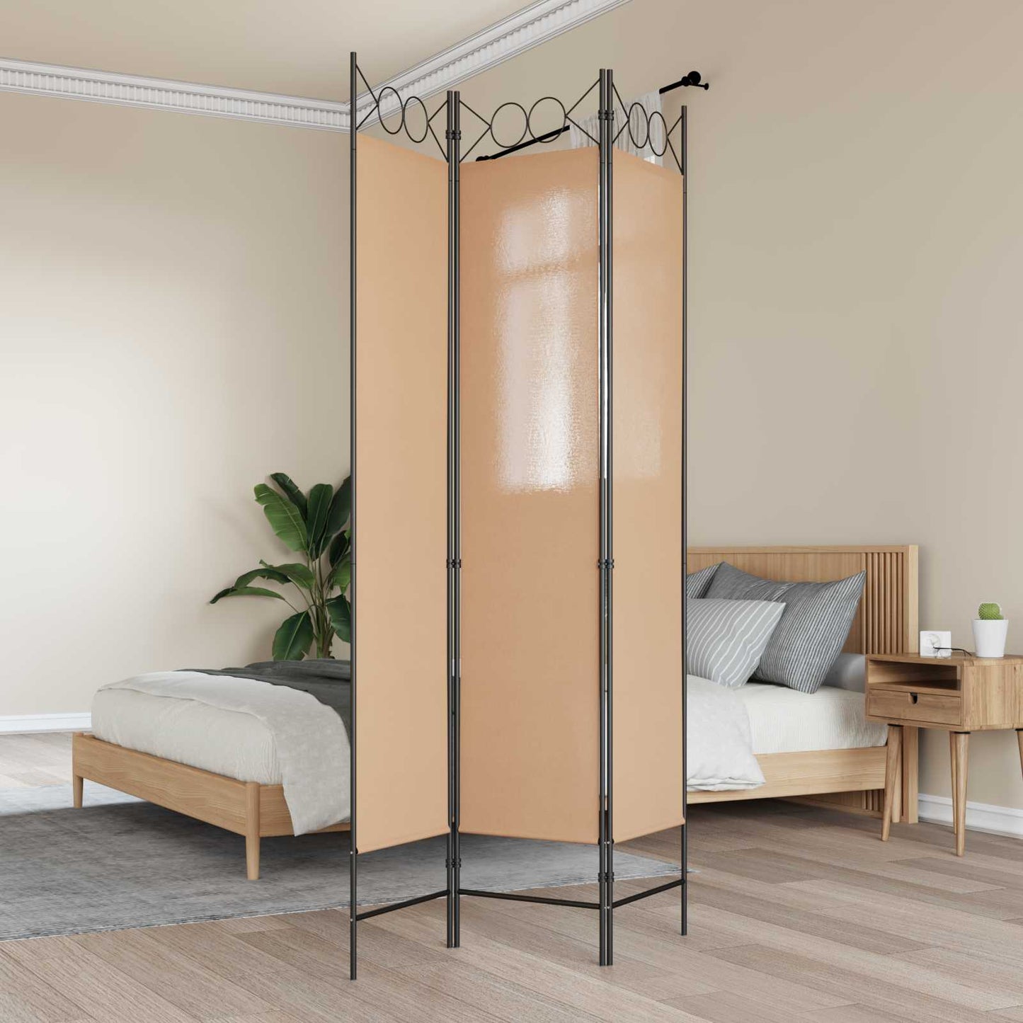 Paravento a 3 pannelli Beige 120 x 200 cm Tessuto | homemem39