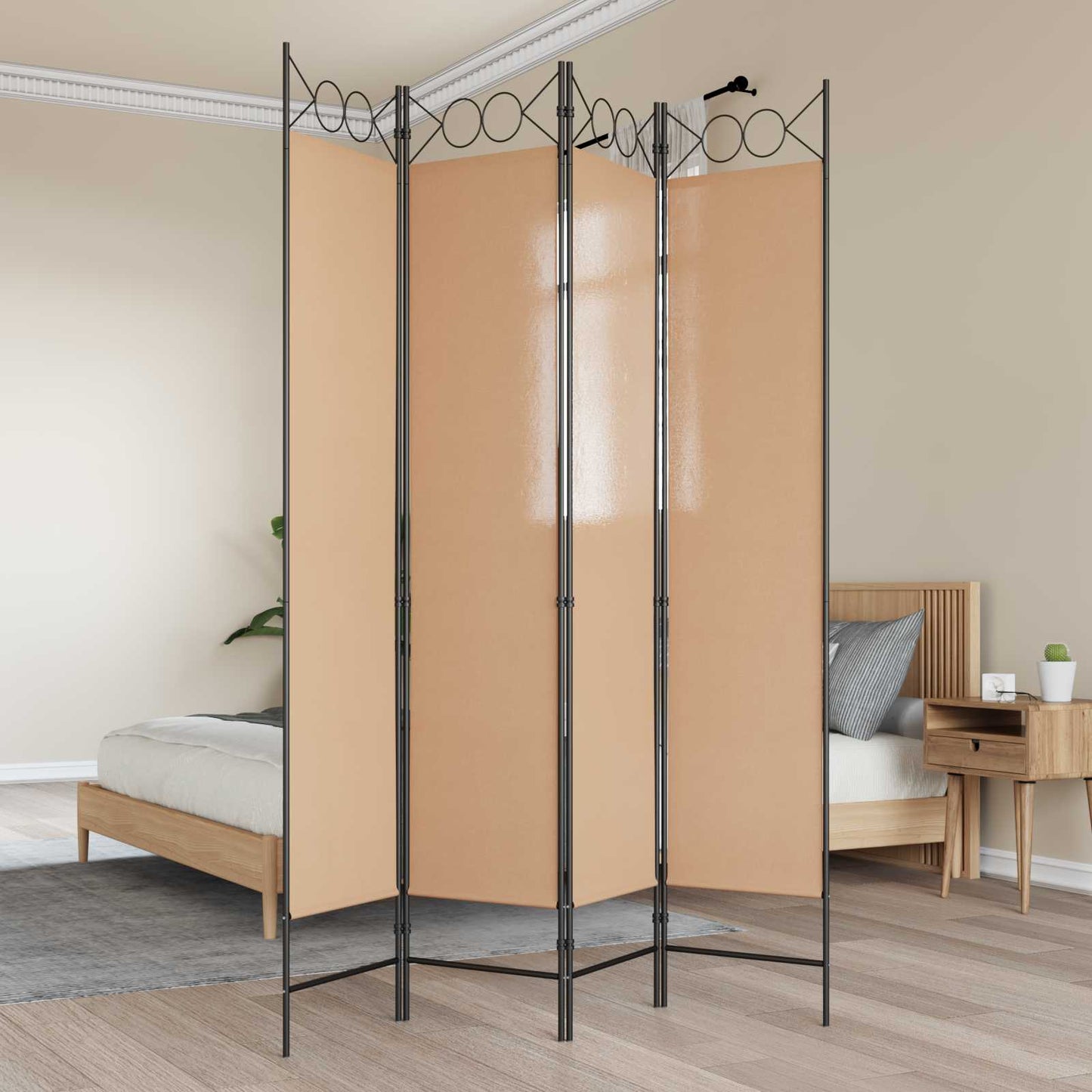 Paravento a 4 Pannelli Beige 160 x 200 cm Tessuto | homemem39