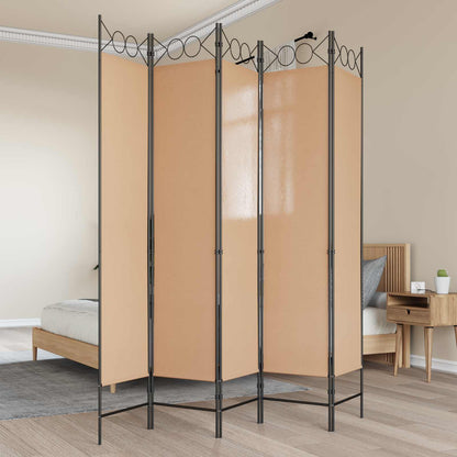 Paravento a 5 Pannelli Beige 200 x 200 cm Tessuto | homemem39