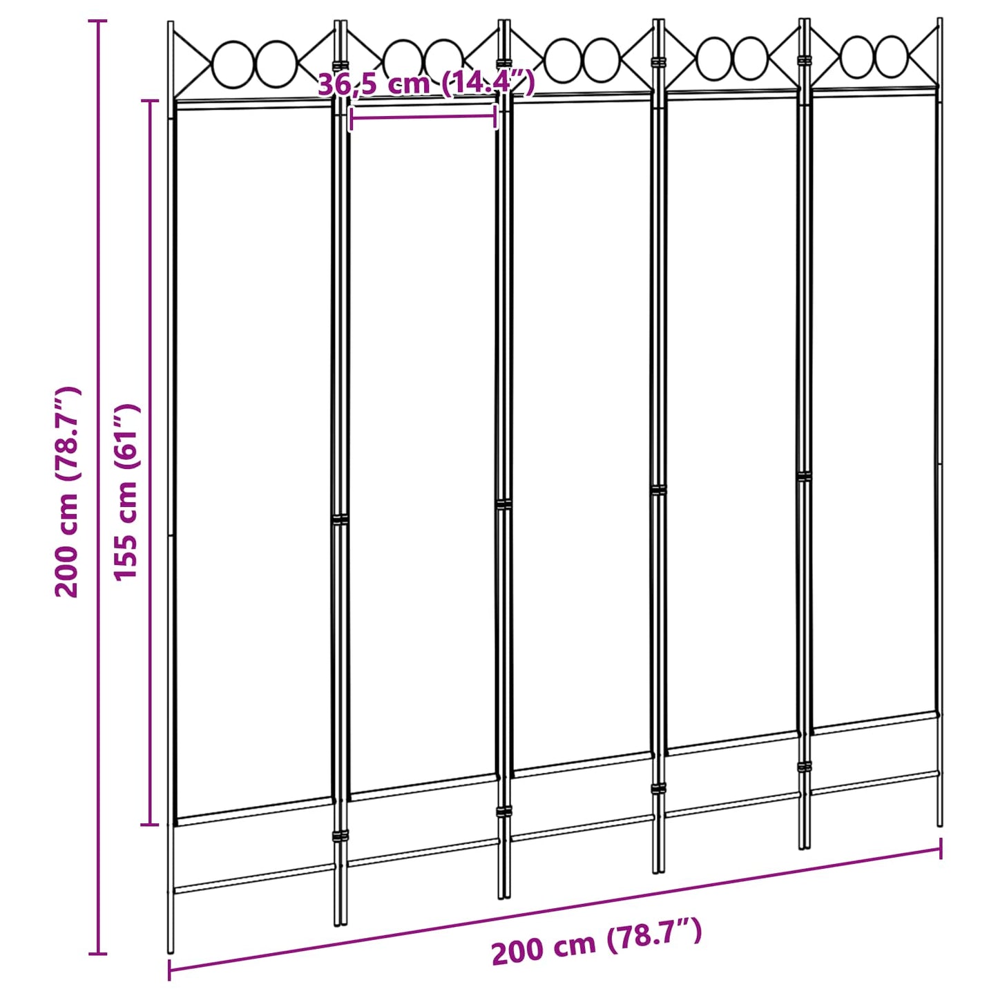 Paravento a 5 Pannelli Beige 200 x 200 cm Tessuto | homemem39