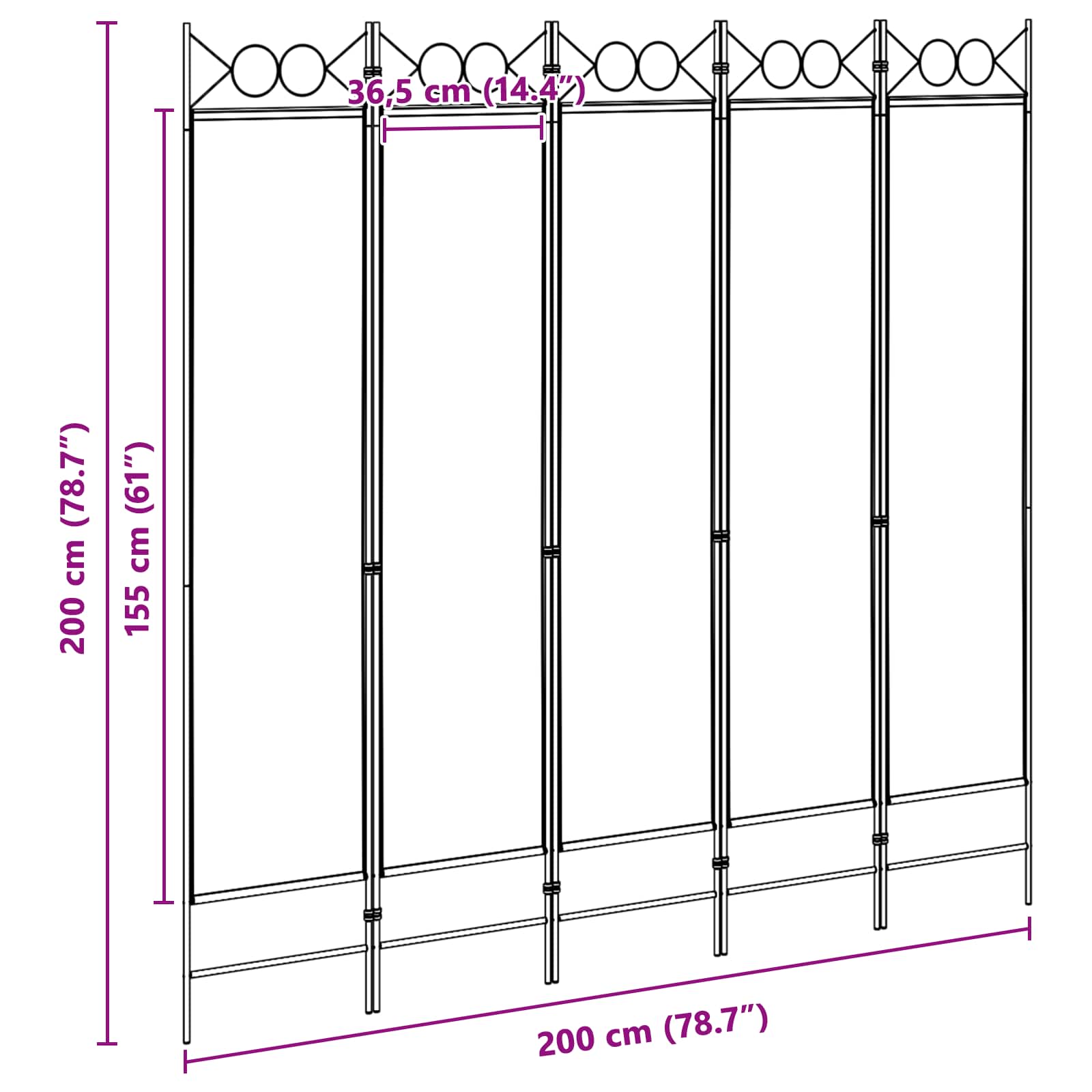 Paravento a 5 Pannelli Beige 200 x 200 cm Tessuto | homemem39