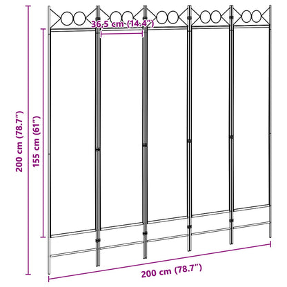 Paravento a 5 Pannelli Beige 200 x 200 cm Tessuto | homemem39