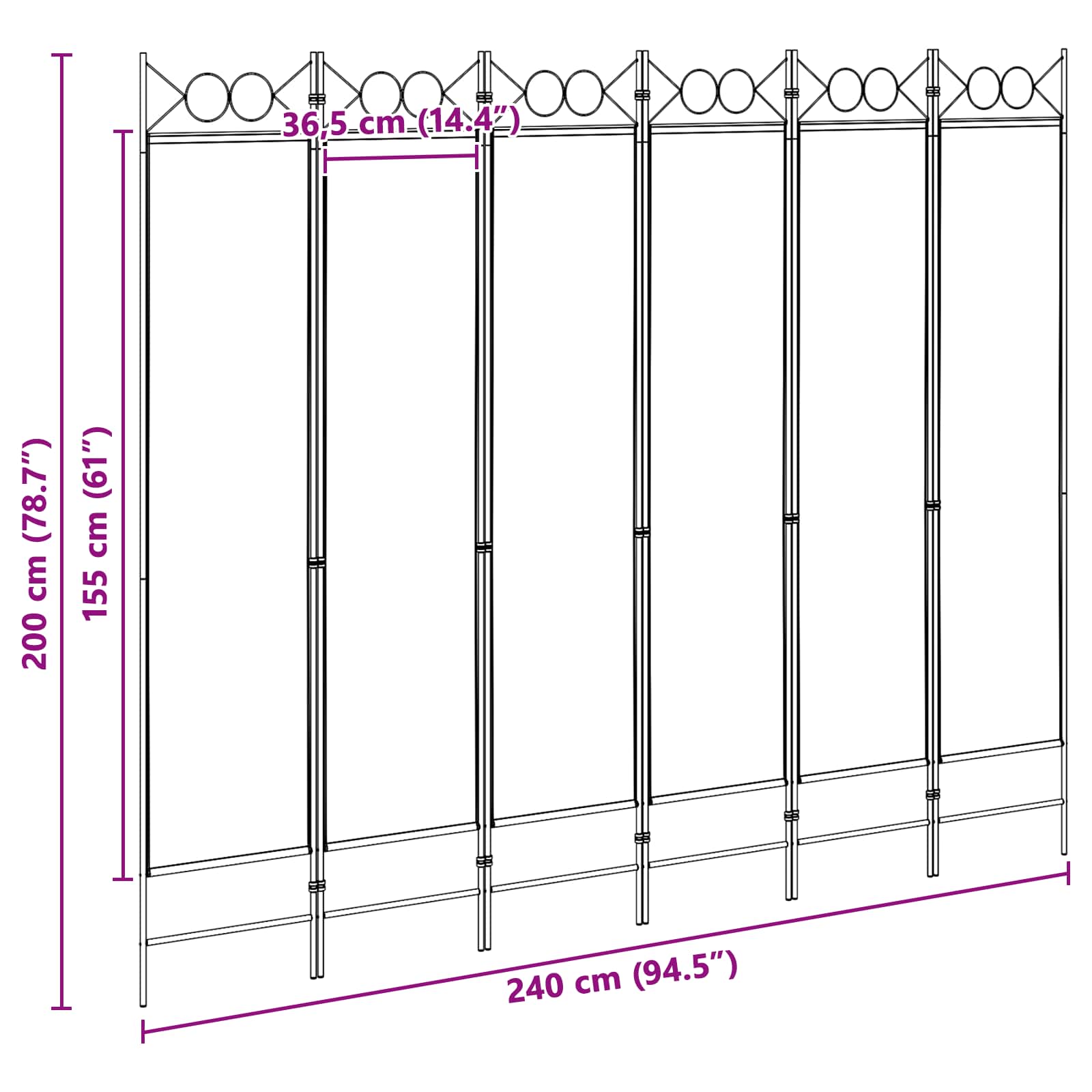 Divisore per Stanza a 6 Pannelli Beige 240 x 200 cm Tessuto | homemem39