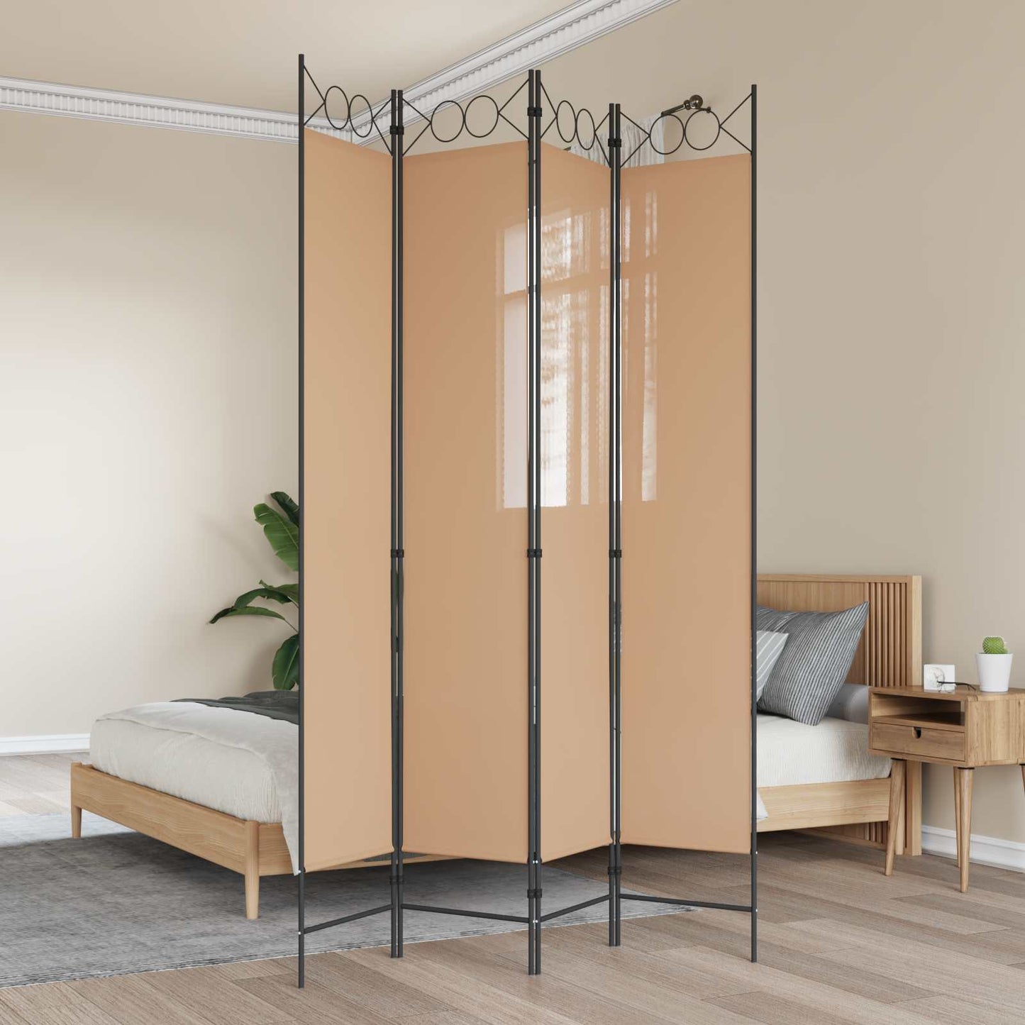 Paravento a 4 Pannelli Beige 160 x 220 cm Tessuto | homemem39