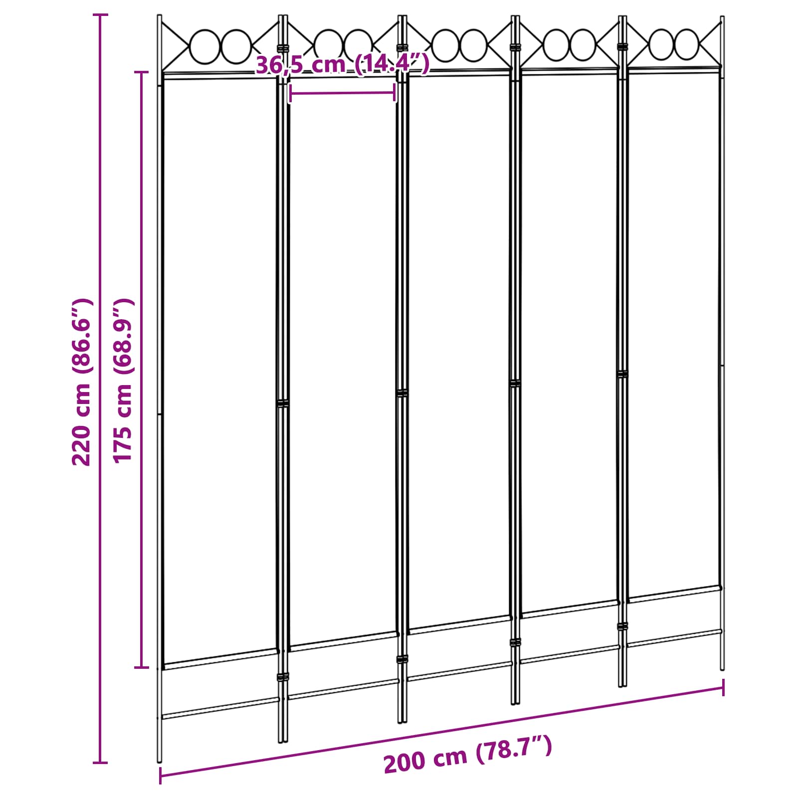 Paravento a 5 Pannelli Beige 200 x 220 cm Tessuto | homemem39