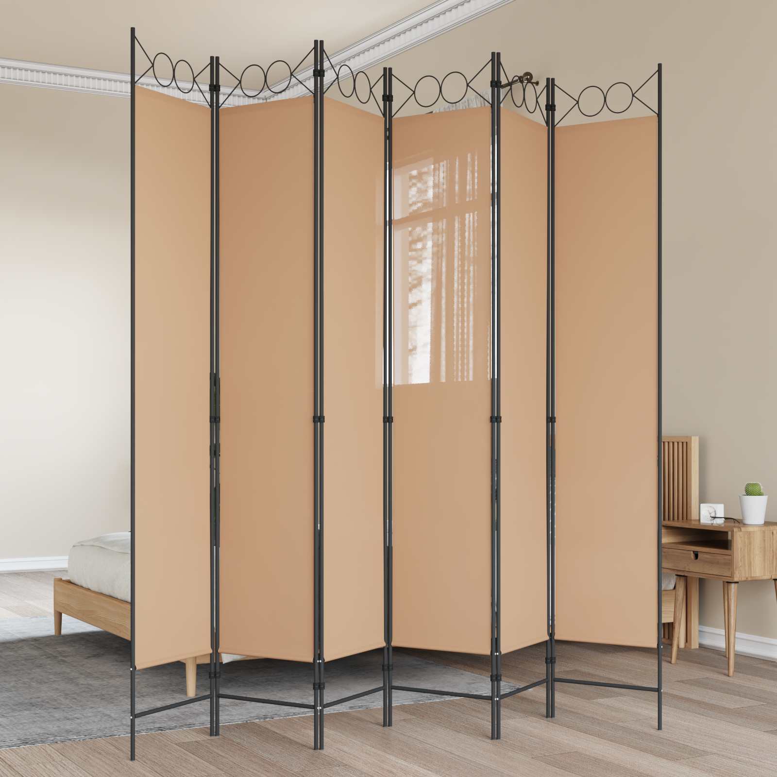 Divisore per Stanza a 6 Pannelli Beige 240 x 220 cm Tessuto | homemem39