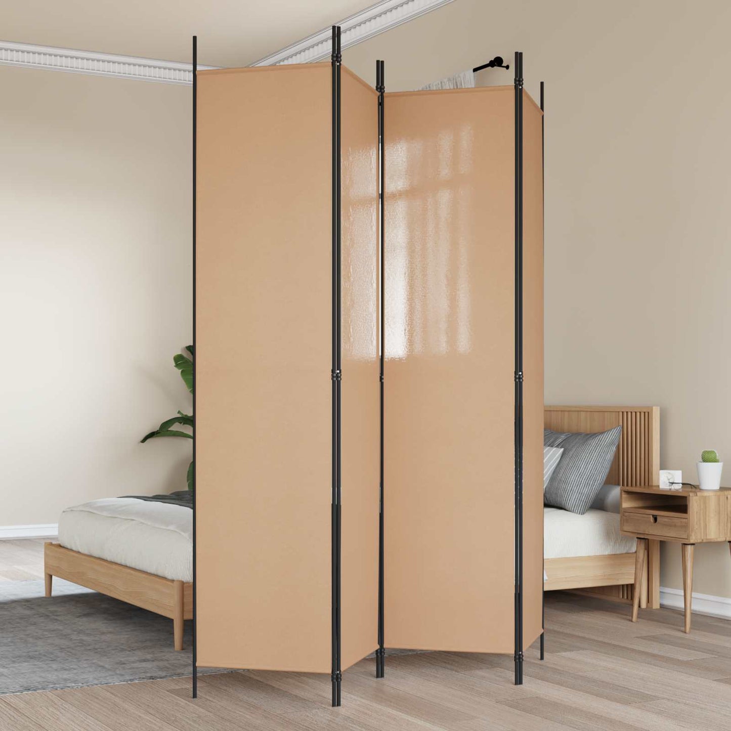 Paravento a 4 Pannelli Beige 200 x 220 cm Tessuto | homemem39
