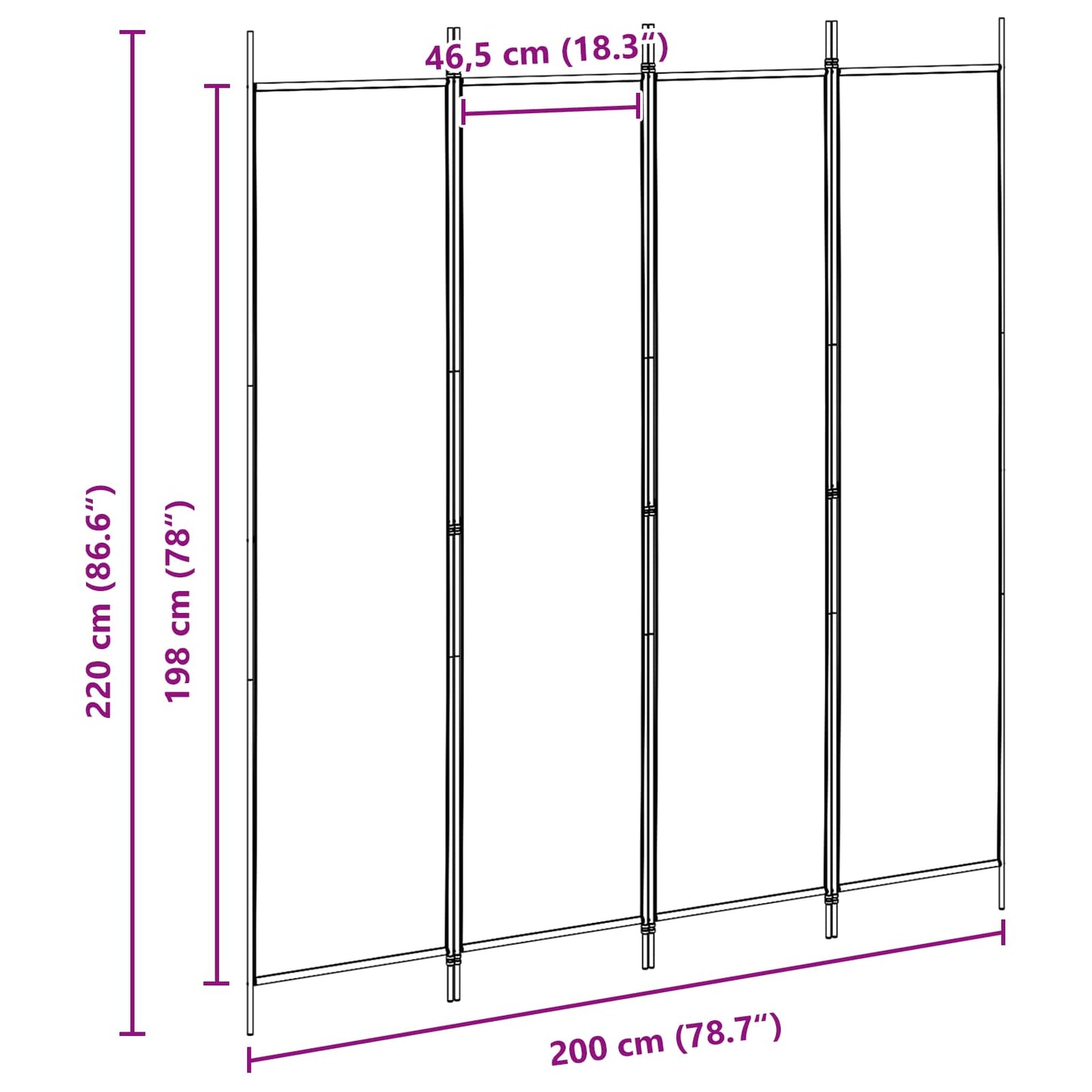 Paravento a 4 Pannelli Beige 200 x 220 cm Tessuto | homemem39
