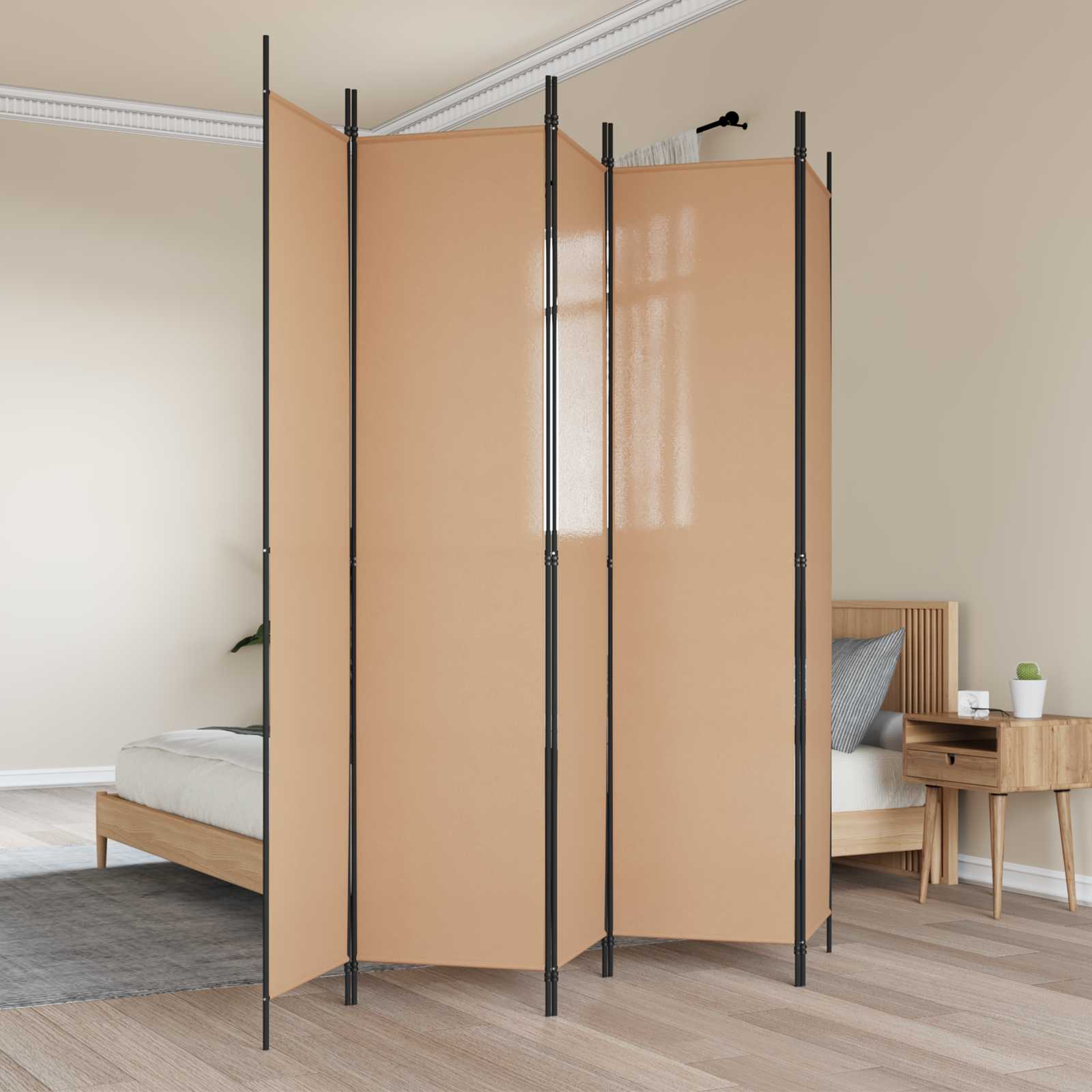 Paravento a 5 Pannelli Beige 250 x 220 cm Tessuto | homemem39