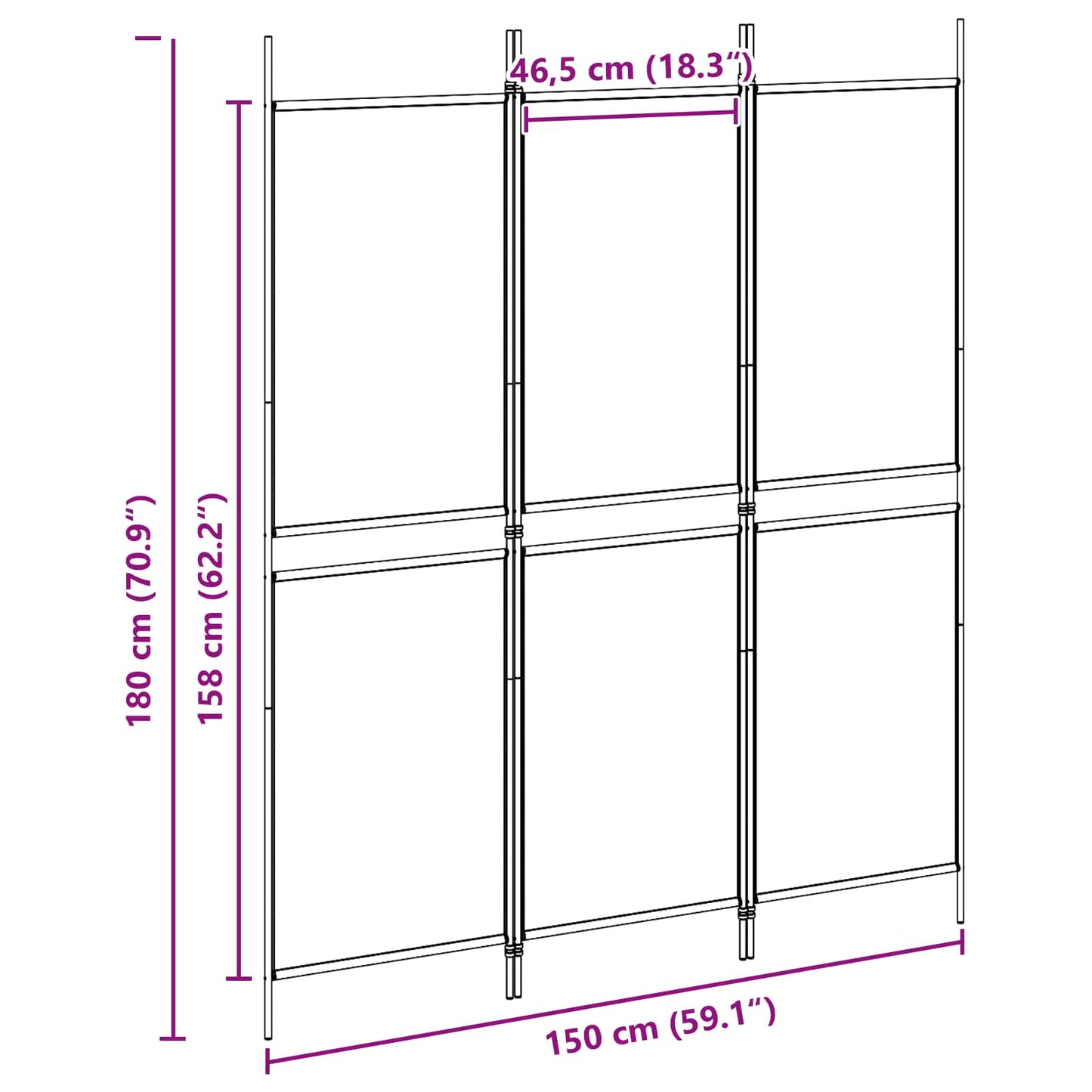 Paravento a 3 pannelli Beige 150 x 180 cm Tessuto | homemem39