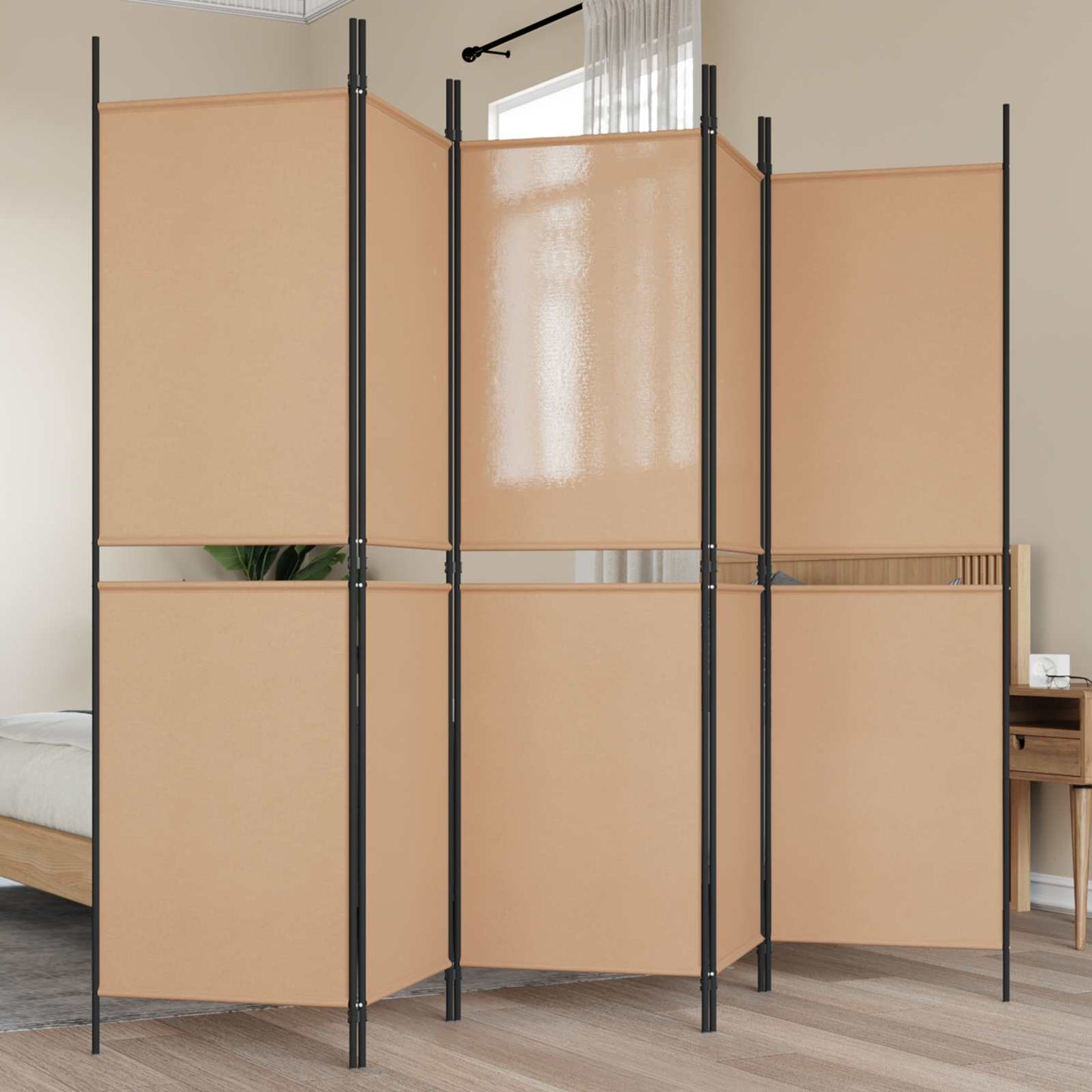 Paravento a 5 Pannelli Beige 250 x 180 cm Tessuto | homemem39