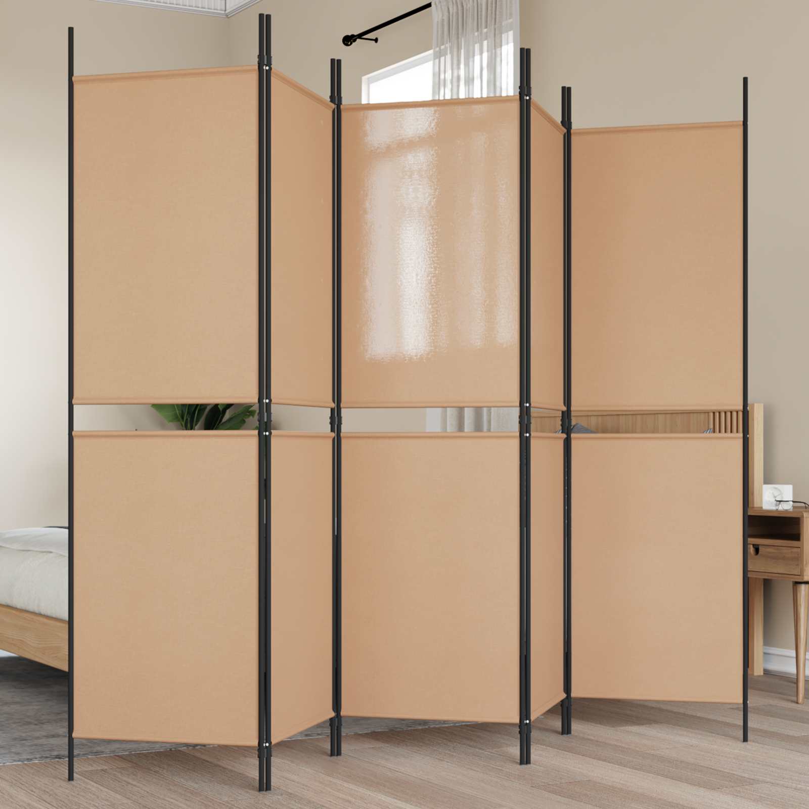 Paravento a 5 Pannelli Beige 250 x 180 cm Tessuto | homemem39