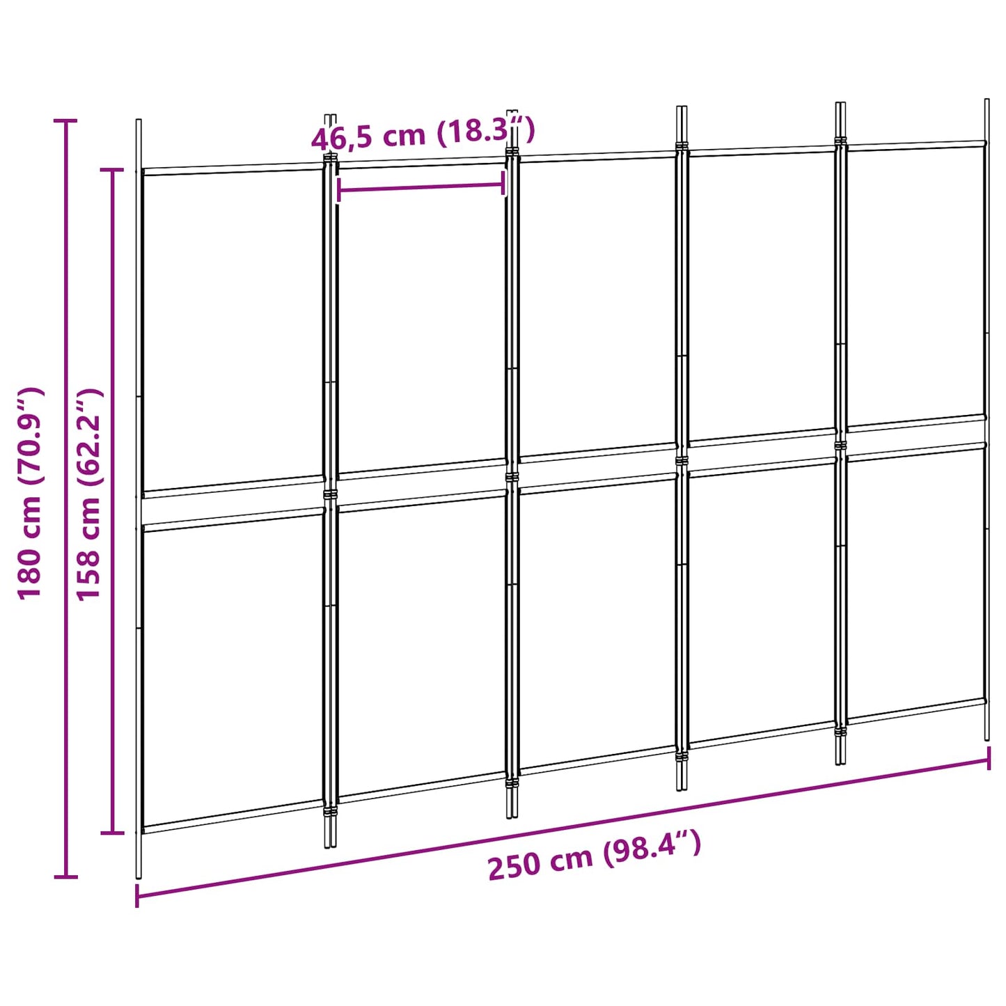 Paravento a 5 Pannelli Beige 250 x 180 cm Tessuto | homemem39