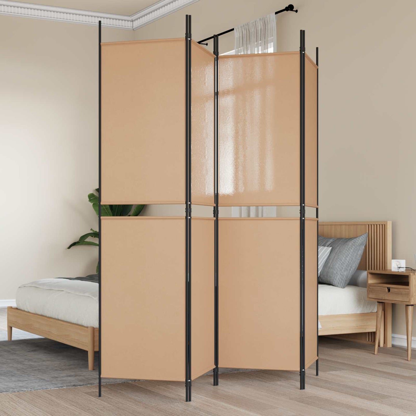 Paravento a 4 Pannelli Beige 200 x 200 cm Tessuto | homemem39