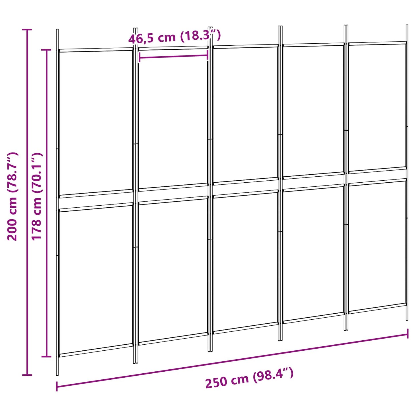 Pannello divisorio a 5 parti Beige 250 x 200 cm Tessuto | homemem39
