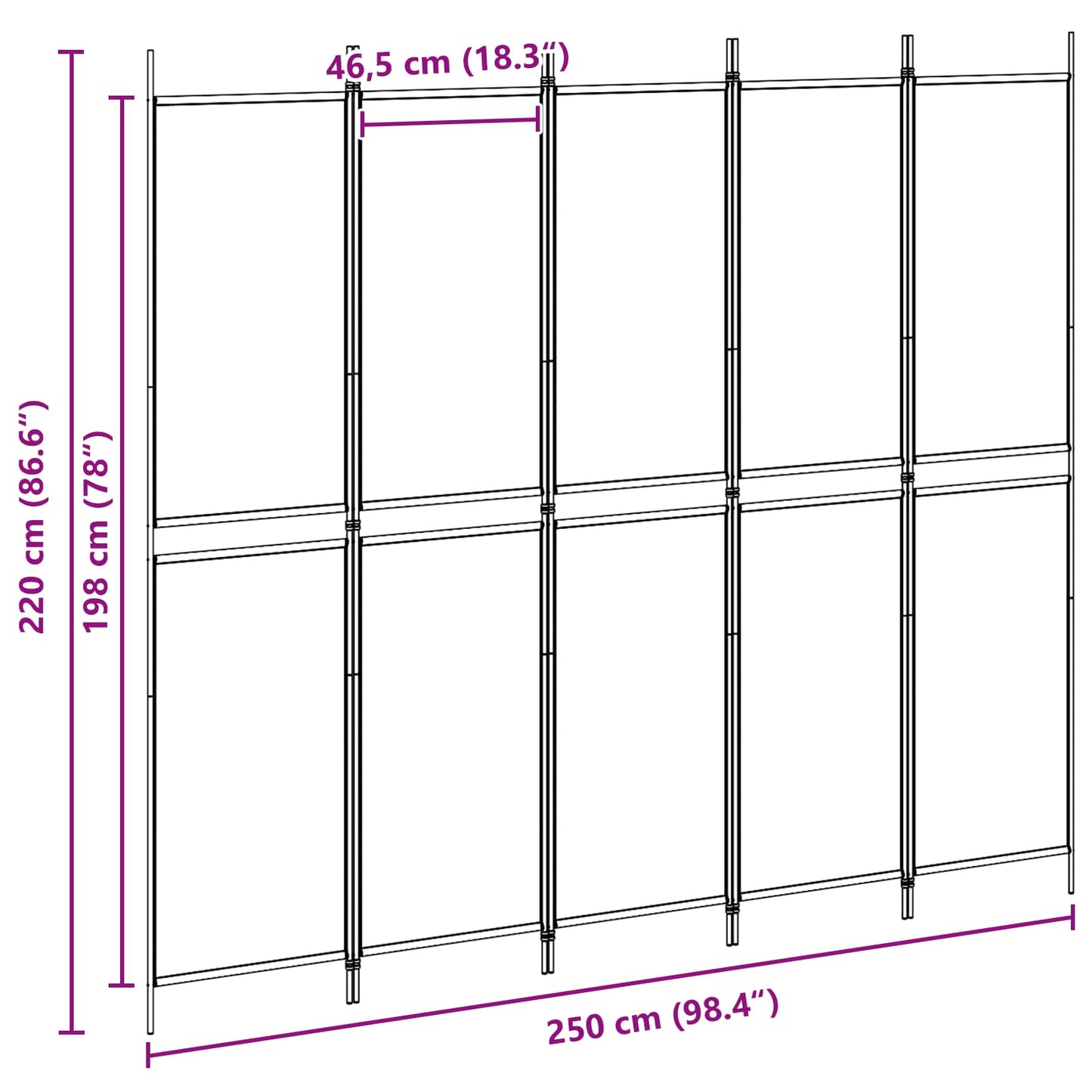 Pannello Separatore a 5 Pannelli Beige 250 x 220 cm Tessuto | homemem39