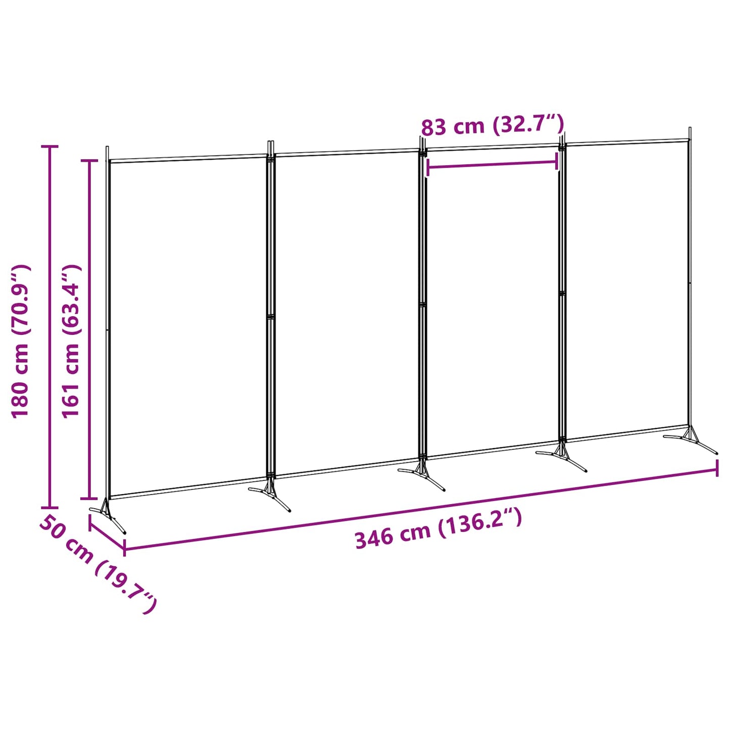 Paravento a 4 Pannelli Beige 346 x 180 cm Tessuto | homemem39