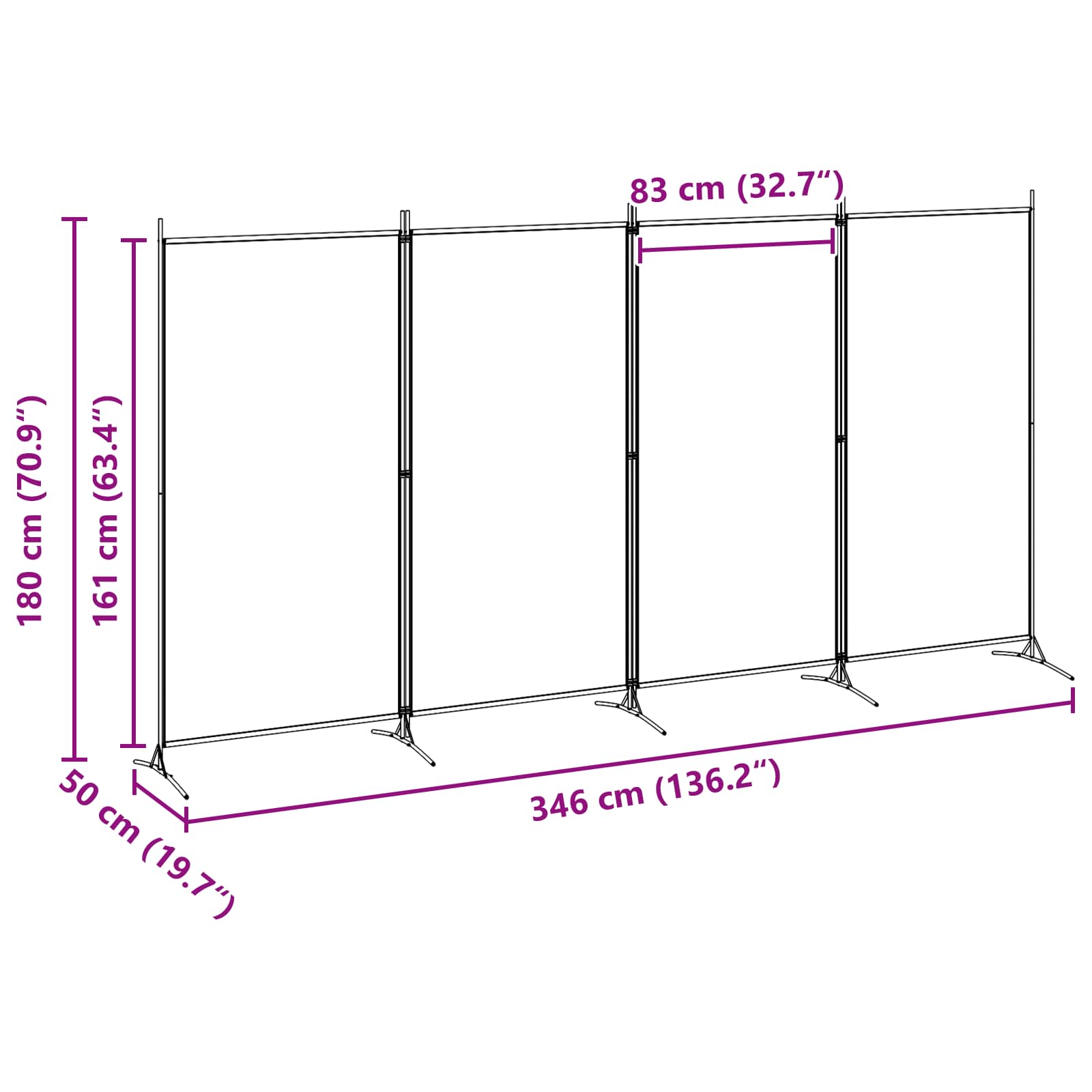 Paravento a 4 Pannelli Beige 346 x 180 cm Tessuto | homemem39