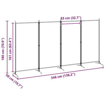 Paravento a 4 Pannelli Beige 346 x 180 cm Tessuto | homemem39