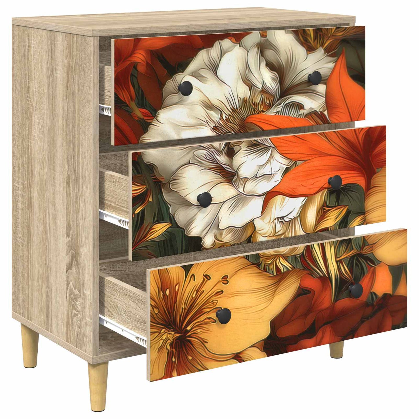 Cassettiera GENNEP stampa a gigli 66 x 36,5 x 75 cm Sonoma | homemem39