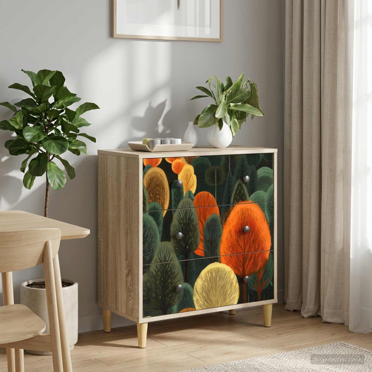 Cassettiera ZAANDAM Stampa boschiva 66 x 36,5 x 75 cm Sonoma