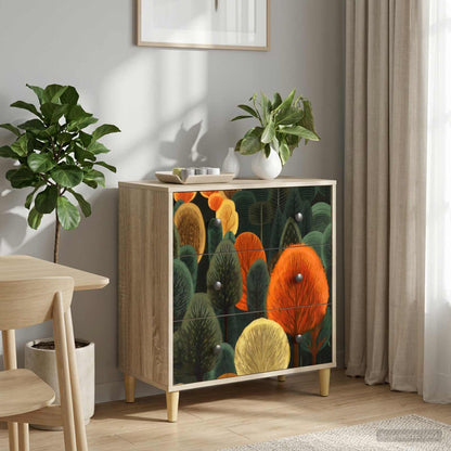 Cassettiera ZAANDAM Stampa boschiva 66 x 36,5 x 75 cm Sonoma