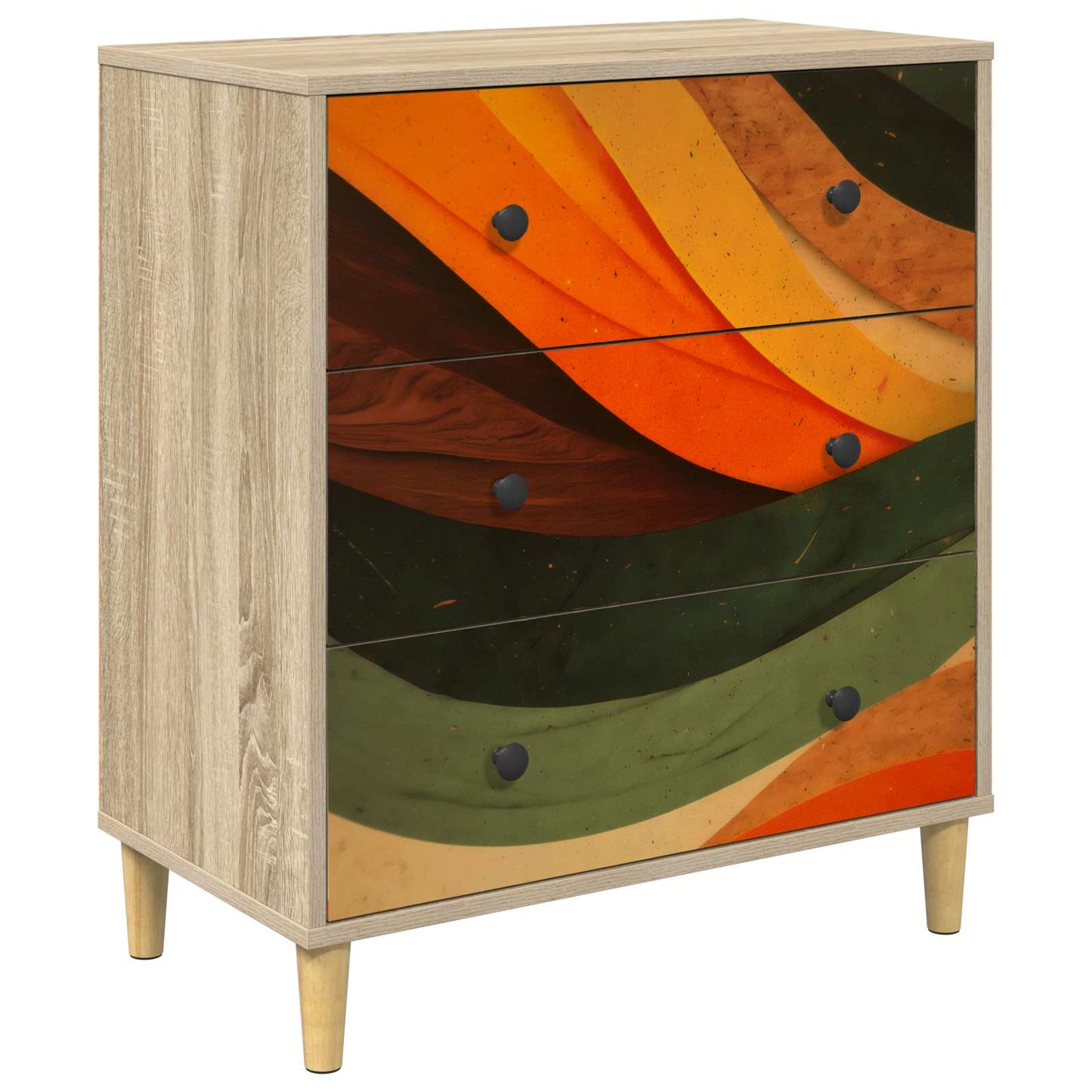 Cassettiera BONN Stampa retro wave 66 x 36,5 x 75 cm Sonoma