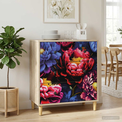 Cassettiera KIEL Stampa di peonia scura 66 x 36,5 x 75 cm