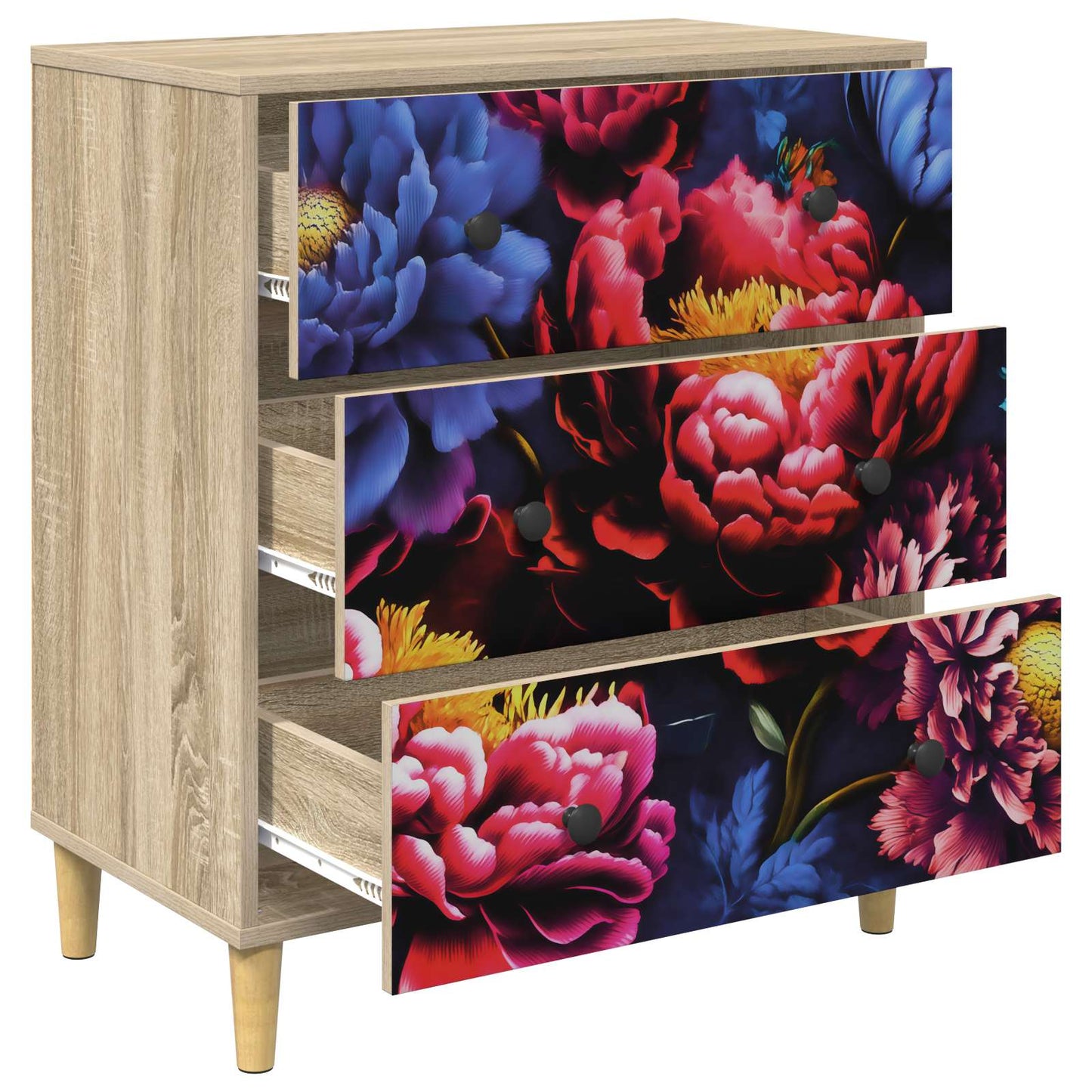 Cassettiera KIEL Stampa di peonia scura 66 x 36,5 x 75 cm