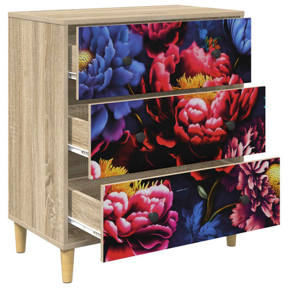 Cassettiera KIEL Stampa di peonia scura 66 x 36,5 x 75 cm