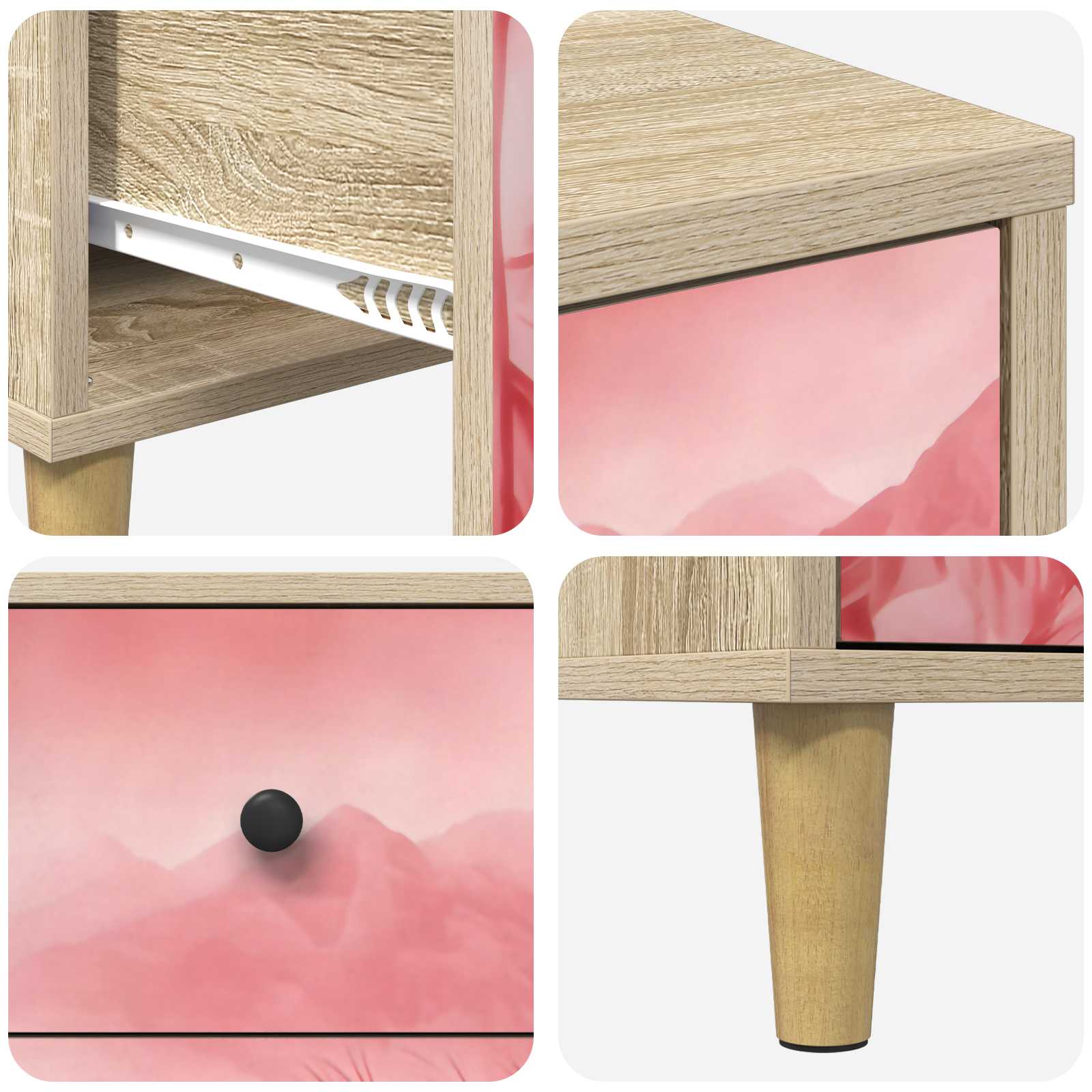 Cassettiera AACHEN Stampa di palme rosa 66 x 36,5 x 75 cm | homemem39