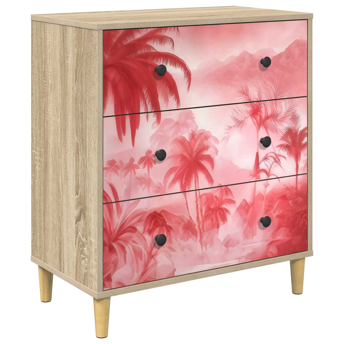 Cassettiera AACHEN Stampa di palme rosa 66 x 36,5 x 75 cm