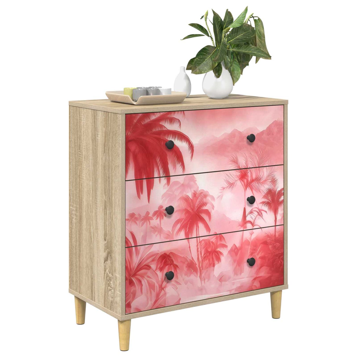 Cassettiera AACHEN Stampa di palme rosa 66 x 36,5 x 75 cm