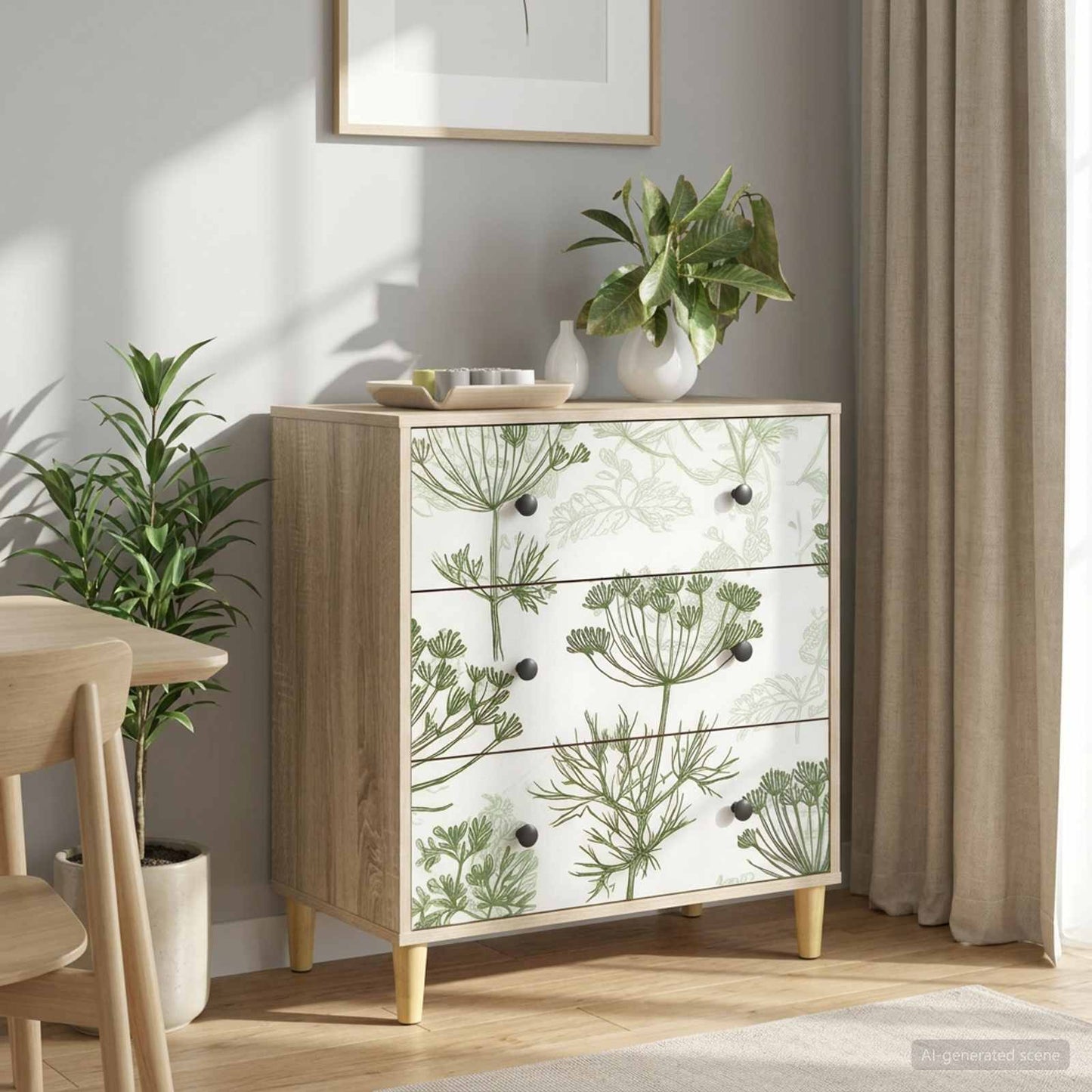 Cassettiera GOTHA Stampa di albero verde 66 x 36,5 x 75 cm