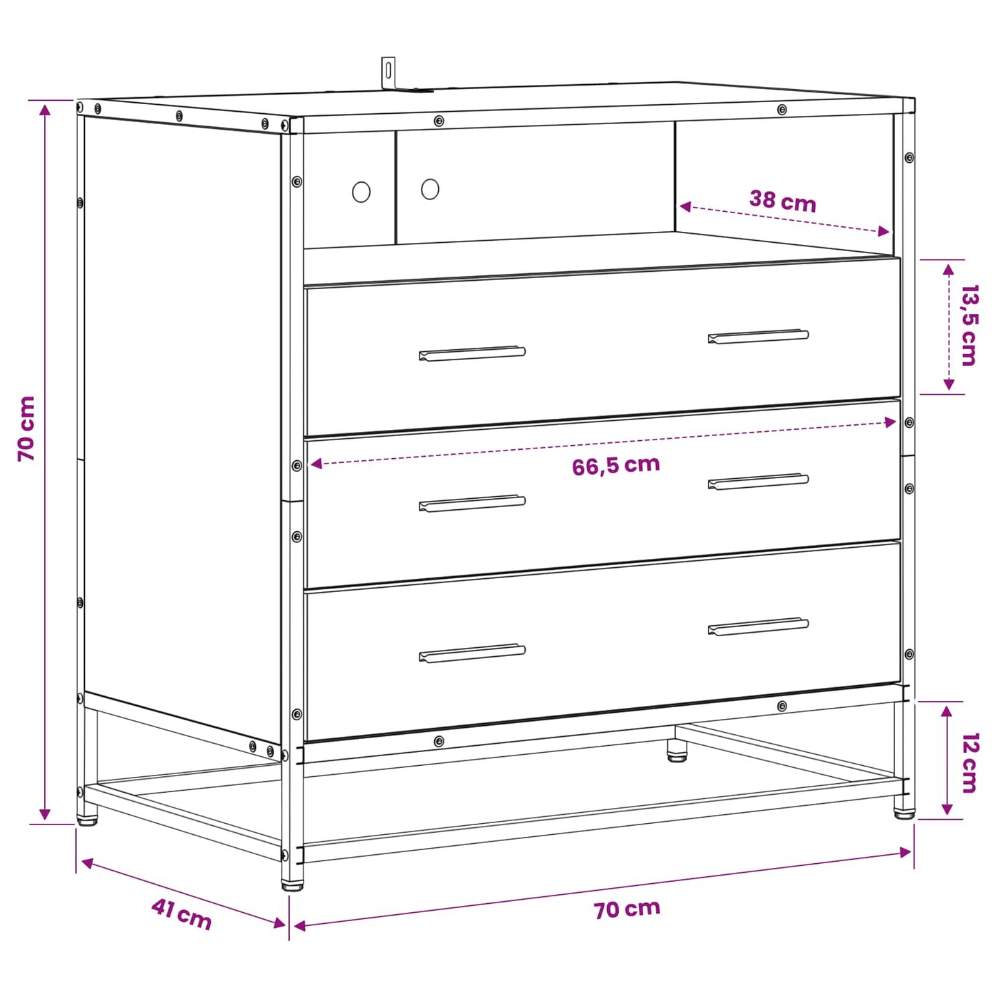 Mobile con Cassetti 3-Cassetto Legno antico 70 x 41 x 70 cm