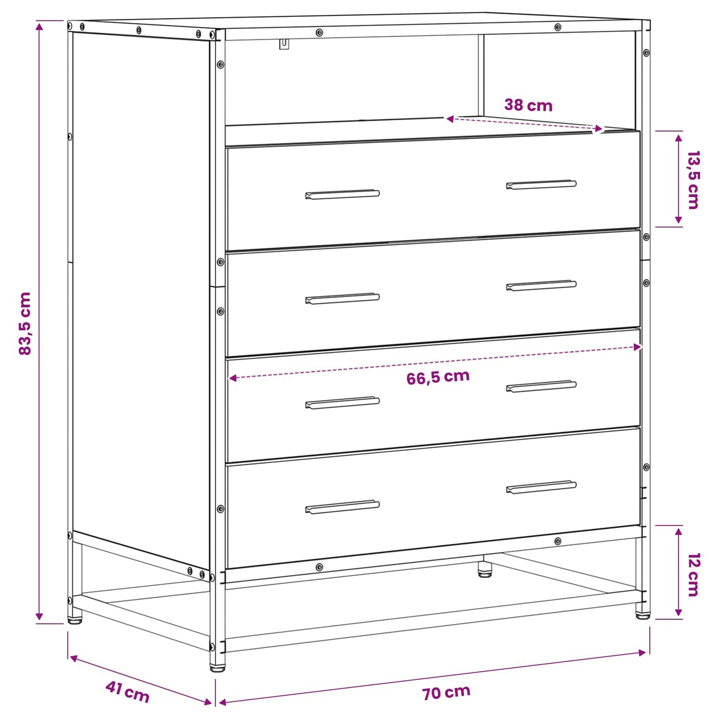 Mobile con Cassetti 4-Cassetto Rovere nero 70 x 41 x 83,5 cm