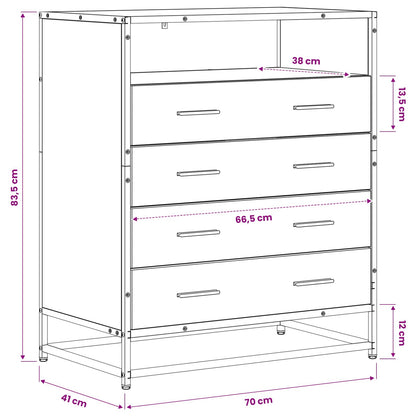 Mobile con Cassetti 4-Cassetto Rovere nero 70 x 41 x 83,5 cm