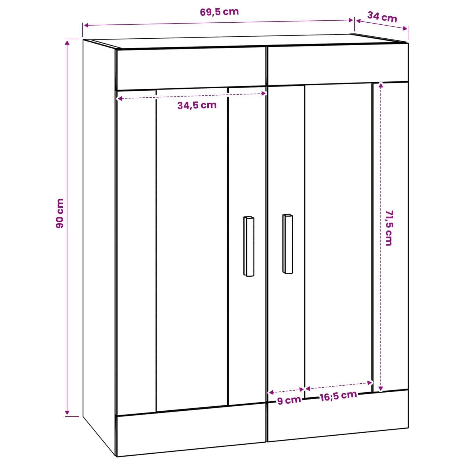 Armadietto a muro A parete Rovere artigianale 69,5 x 34 x 90 cm | homemem39
