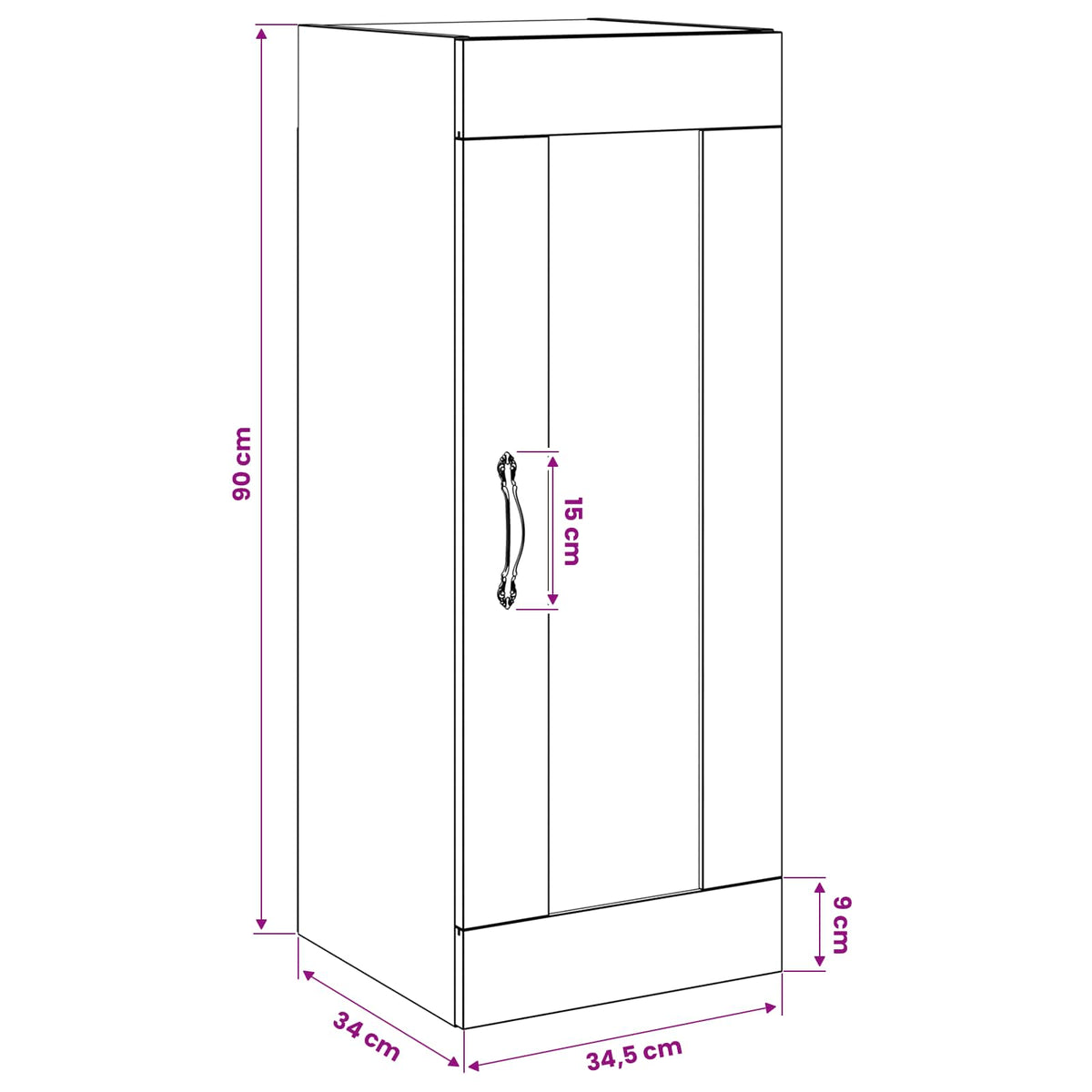 Armadietto a muro Rovere Nero 34,5 x 34 x 90 cm