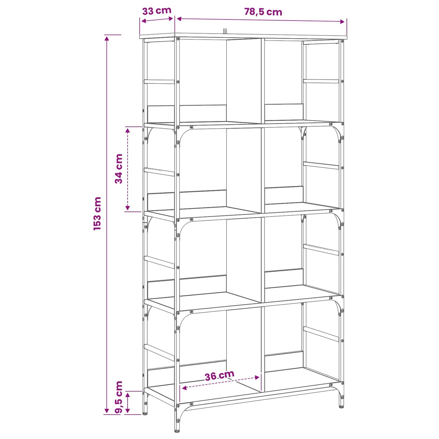 Libreria 4 livelli 78,5 x 33 x 153 cm metallo PB | homemem39