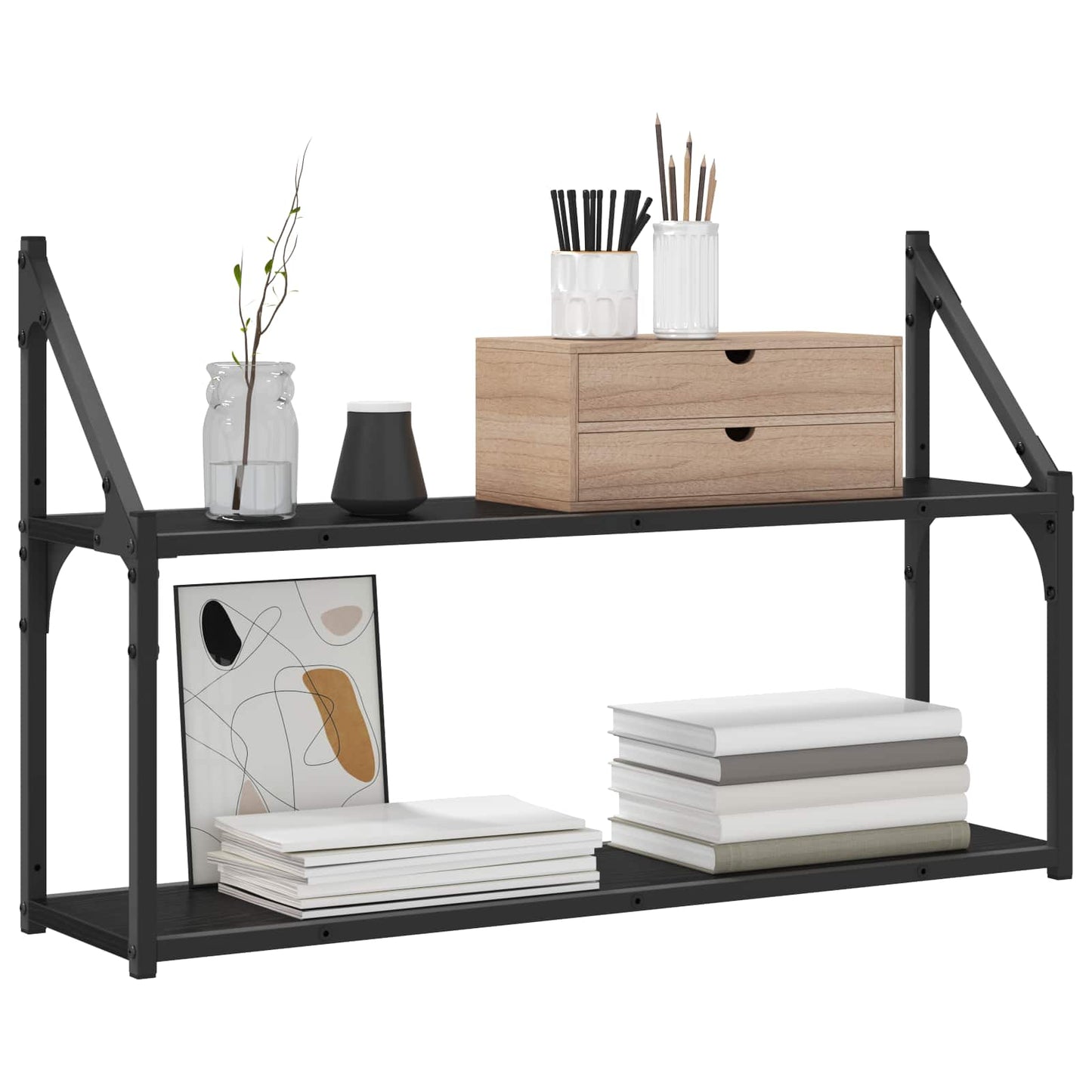 Scaffale da parete A parete Rovere nero 80 x 21 x 51 cm | homemem39