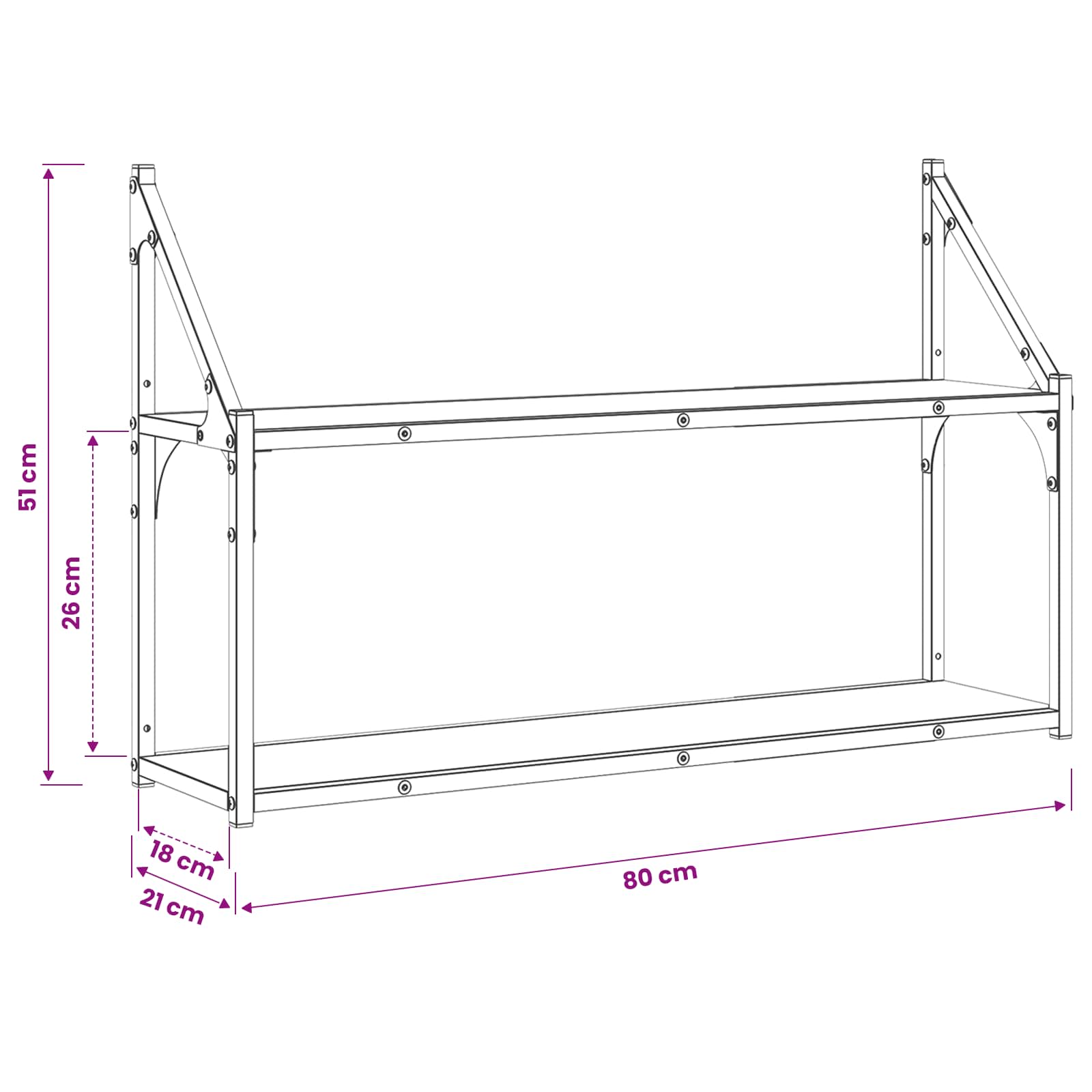 Scaffale da parete A parete Rovere nero 80 x 21 x 51 cm | homemem39