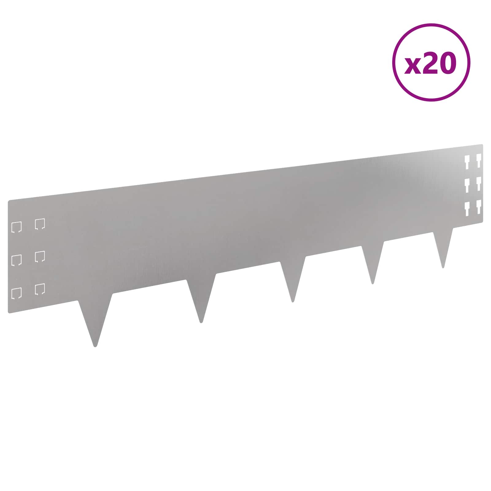 Bordura per Prato 20 pcs 100 x 25 cm Acciaio Argento | homemem39