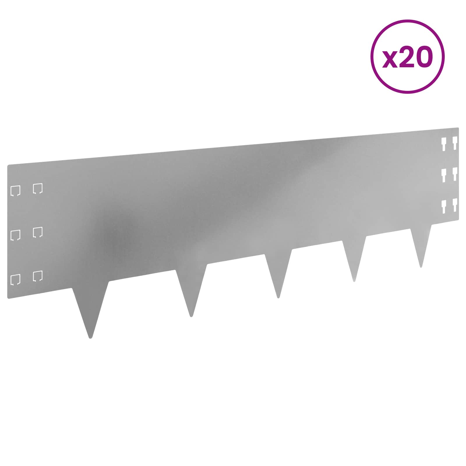 Bordura per Prato 20 pcs 100 x 30 cm Acciaio Argento | homemem39