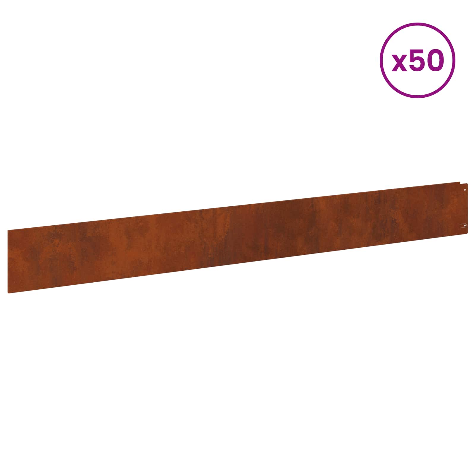 Bordura per Prato 50 pcs 100 x 12 cm Acciaio Ruggine | homemem39